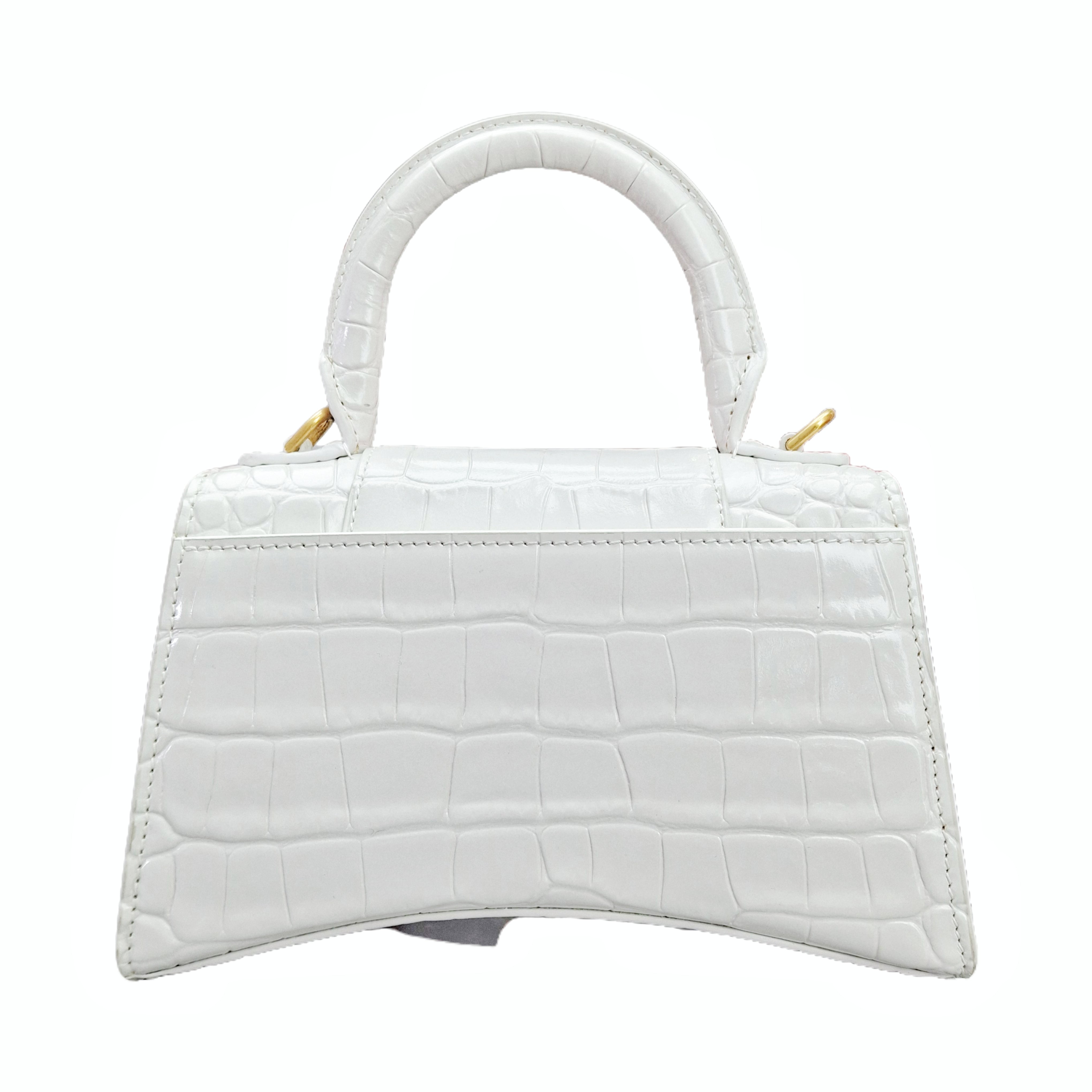 Balenciaga Hourglass Small Handbag Crocodile Embossed in White