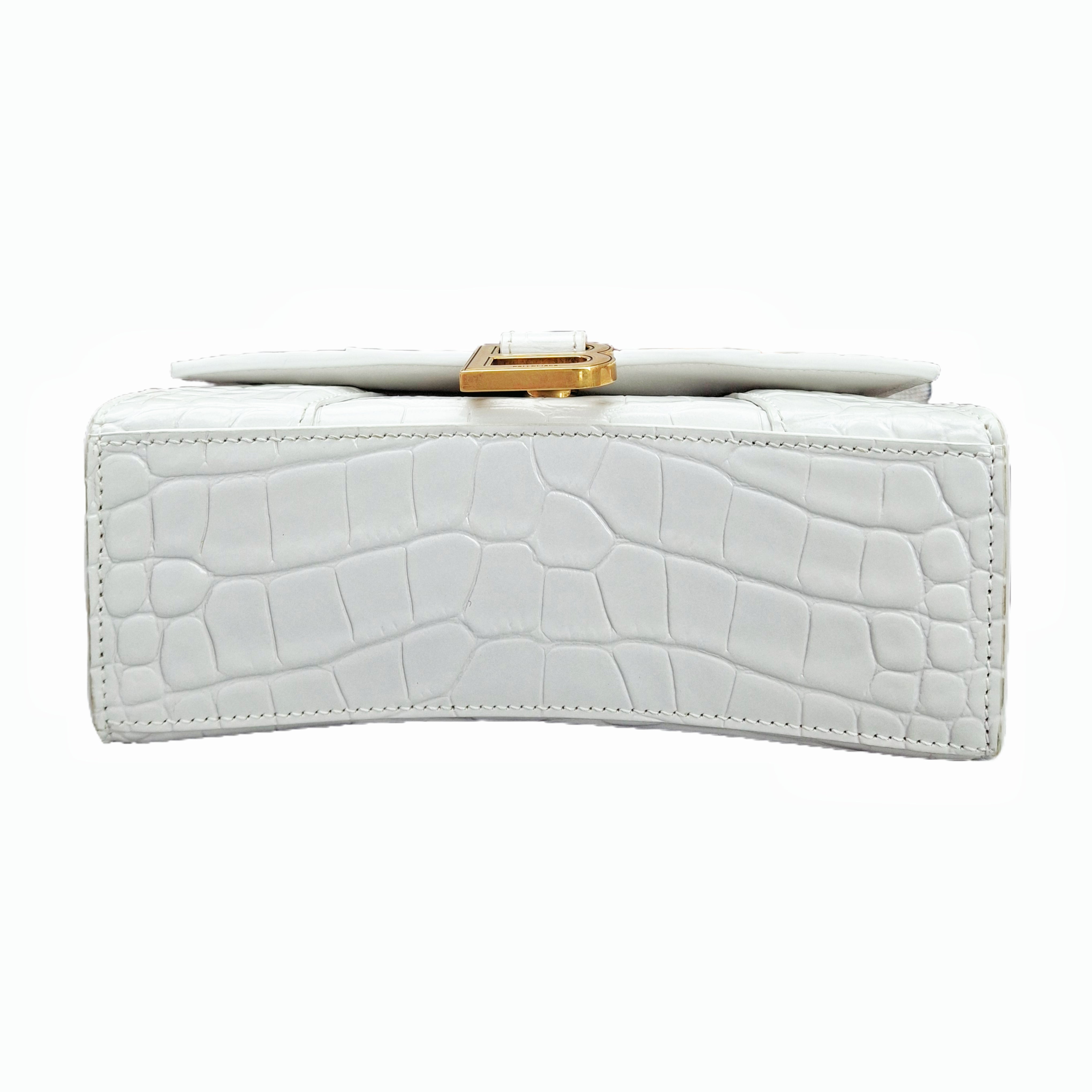 Balenciaga Hourglass Small Handbag Crocodile Embossed in White