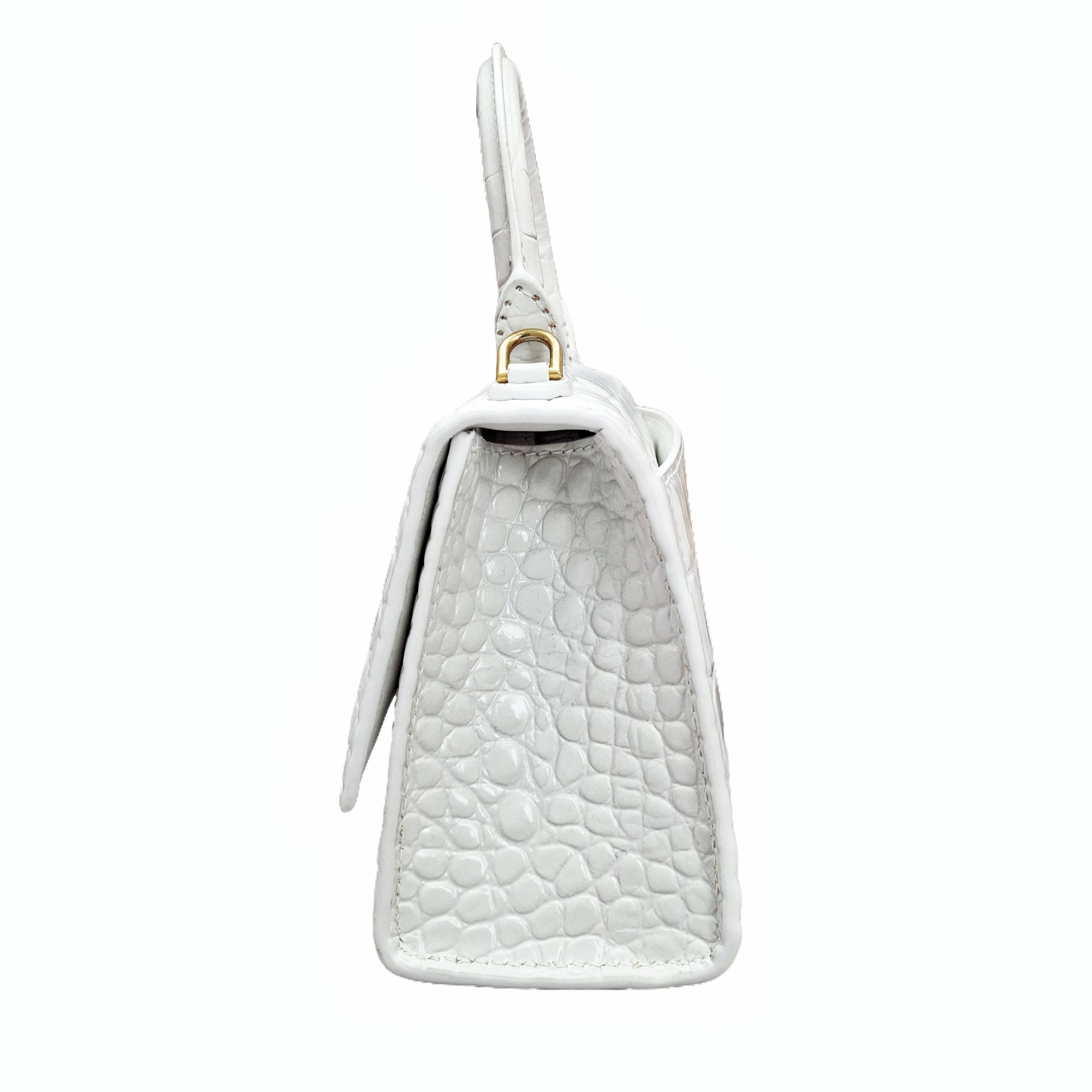 Balenciaga Hourglass Small Handbag Crocodile Embossed in White