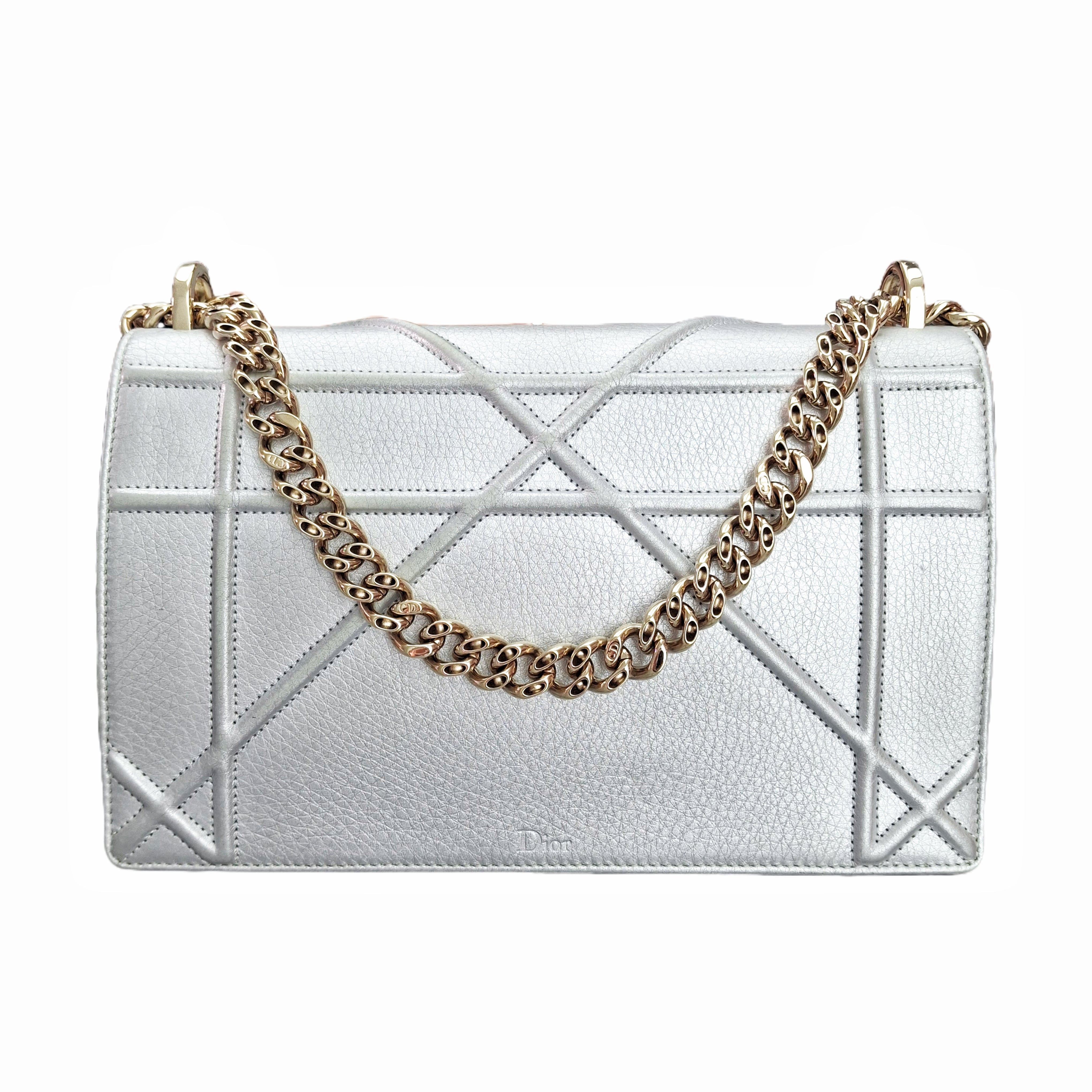 CHRISTIAN DIOR Diorama Small Flap On Chain (Silver)