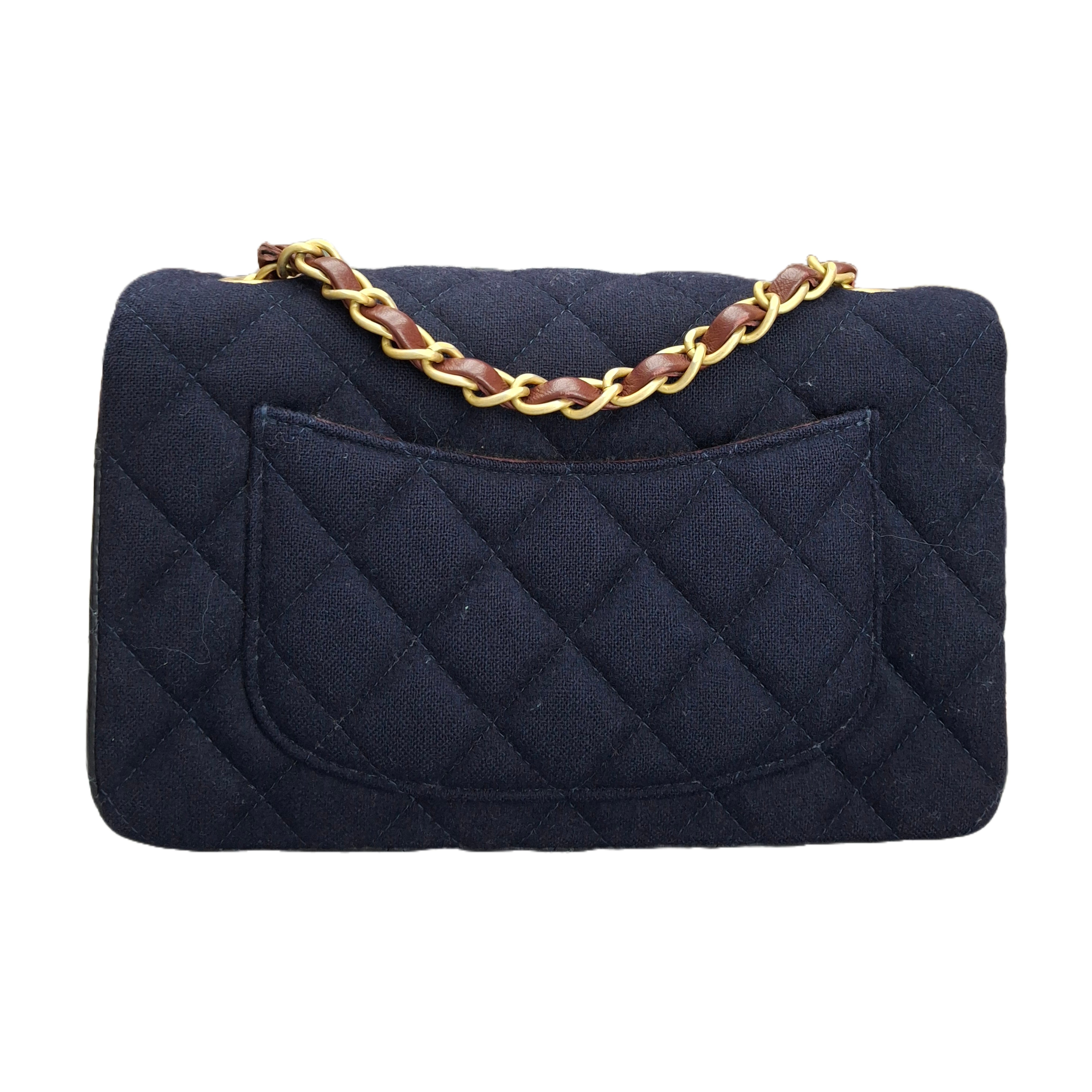 CHANEL CF FABRIC MIX BLACK LAMBSKIN ANCHOR SHIP SAILOR WITH RED LEATHER METAL CHAIN (NAVY))