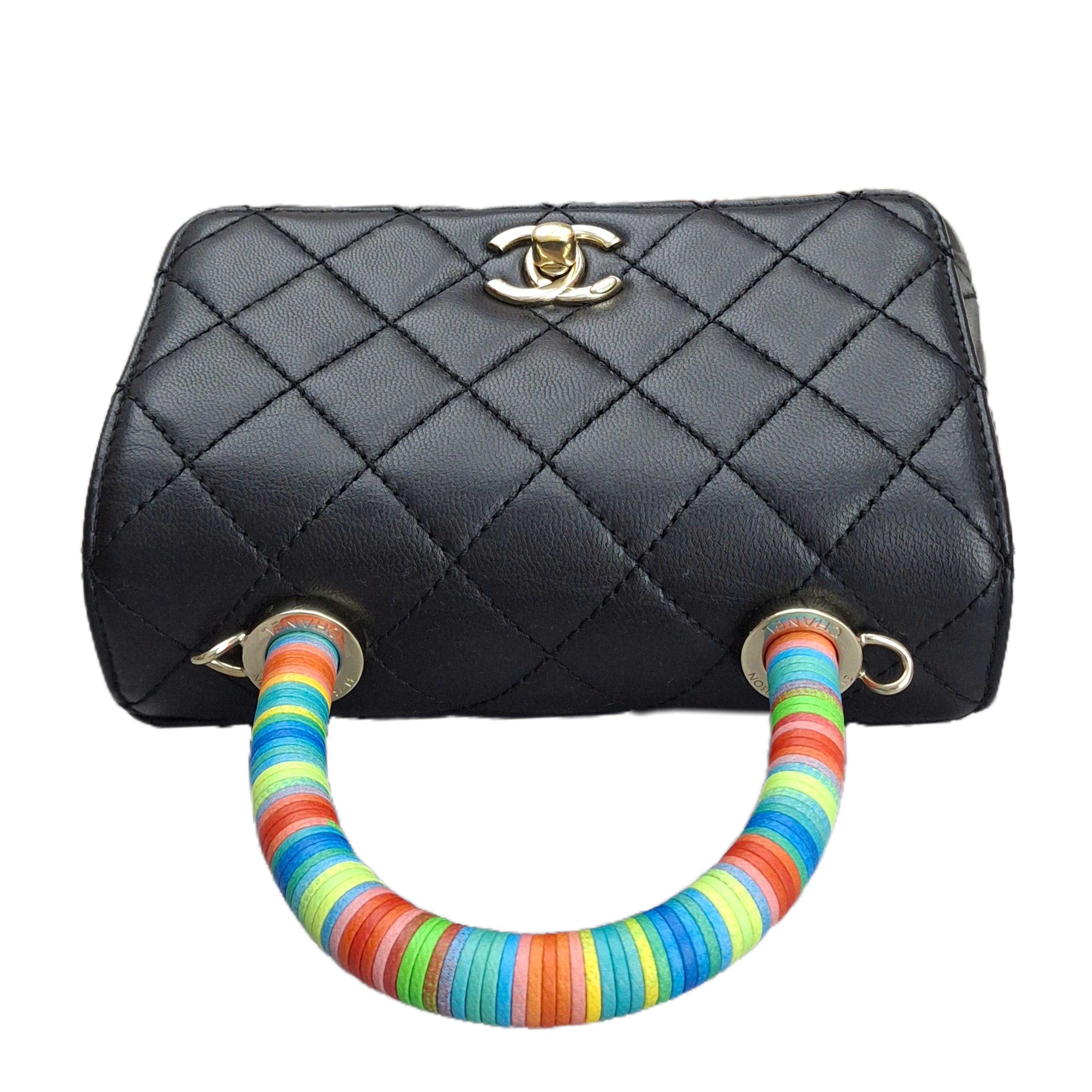 CHANEL LAMBSKIN QUILTED DIAMOND CC FLAP (BLACK)