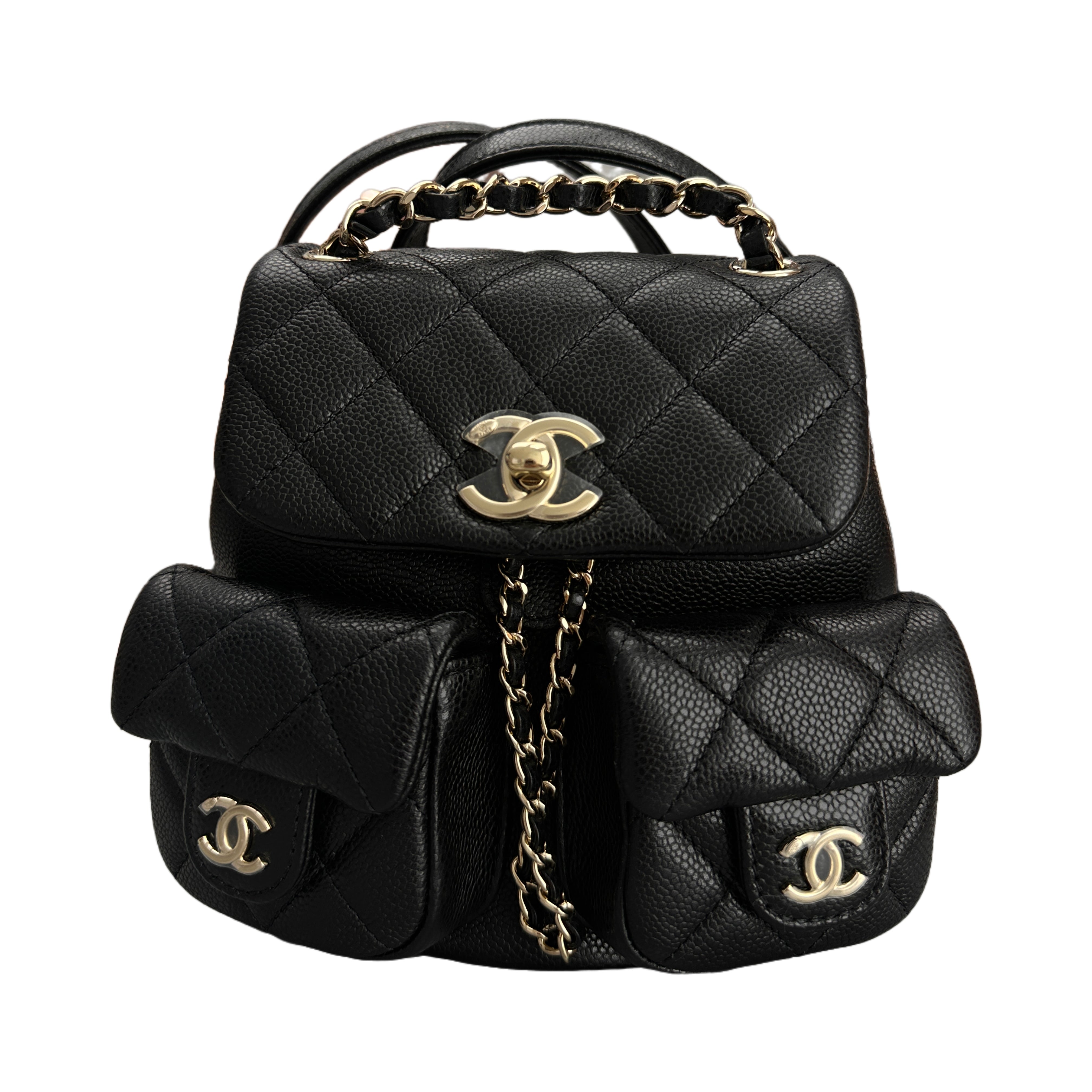 CHANEL 24A MINI DUMA Backpack in Calfskin Black LGHW Microchip