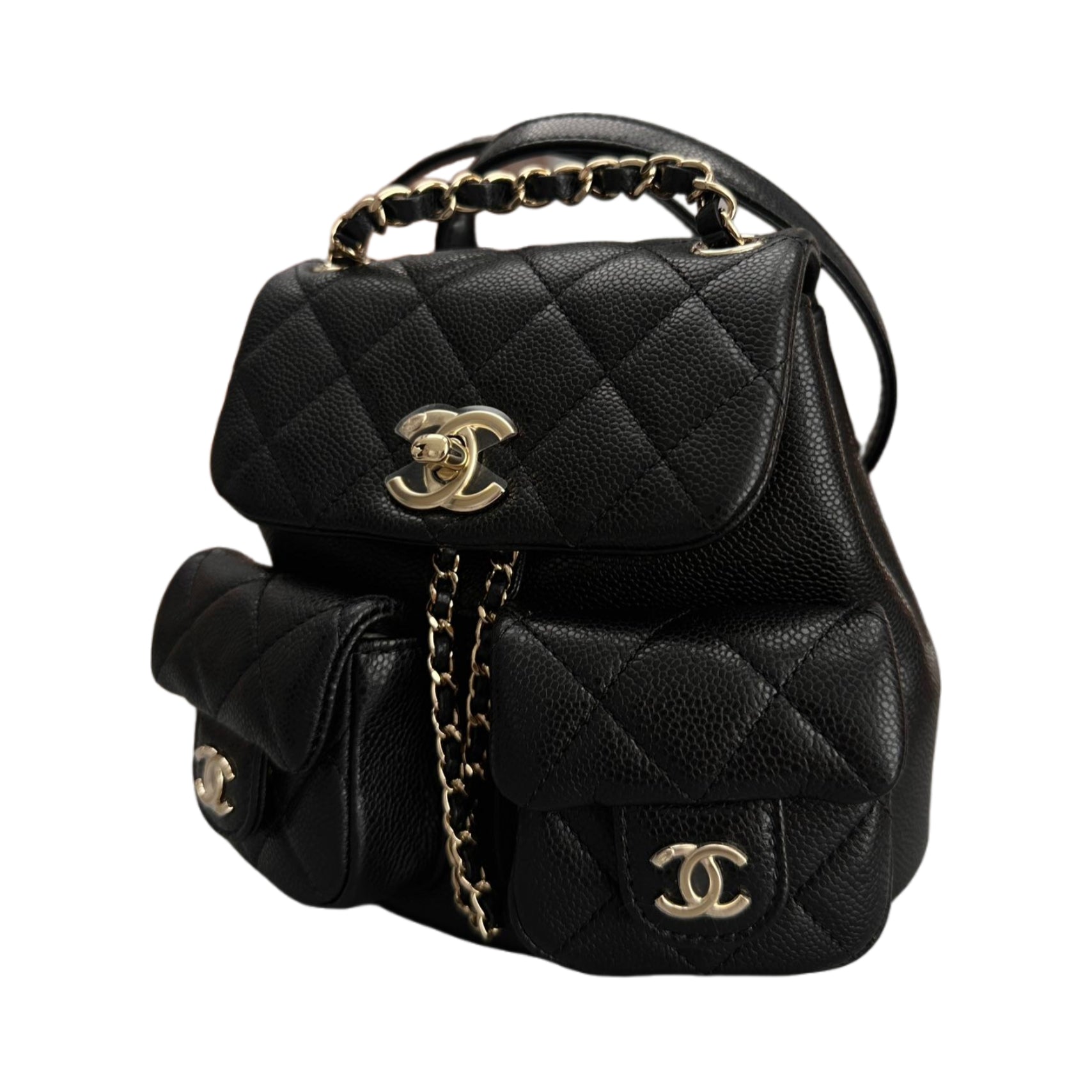 CHANEL 24A MINI DUMA Backpack in Calfskin Black LGHW (Microchip)