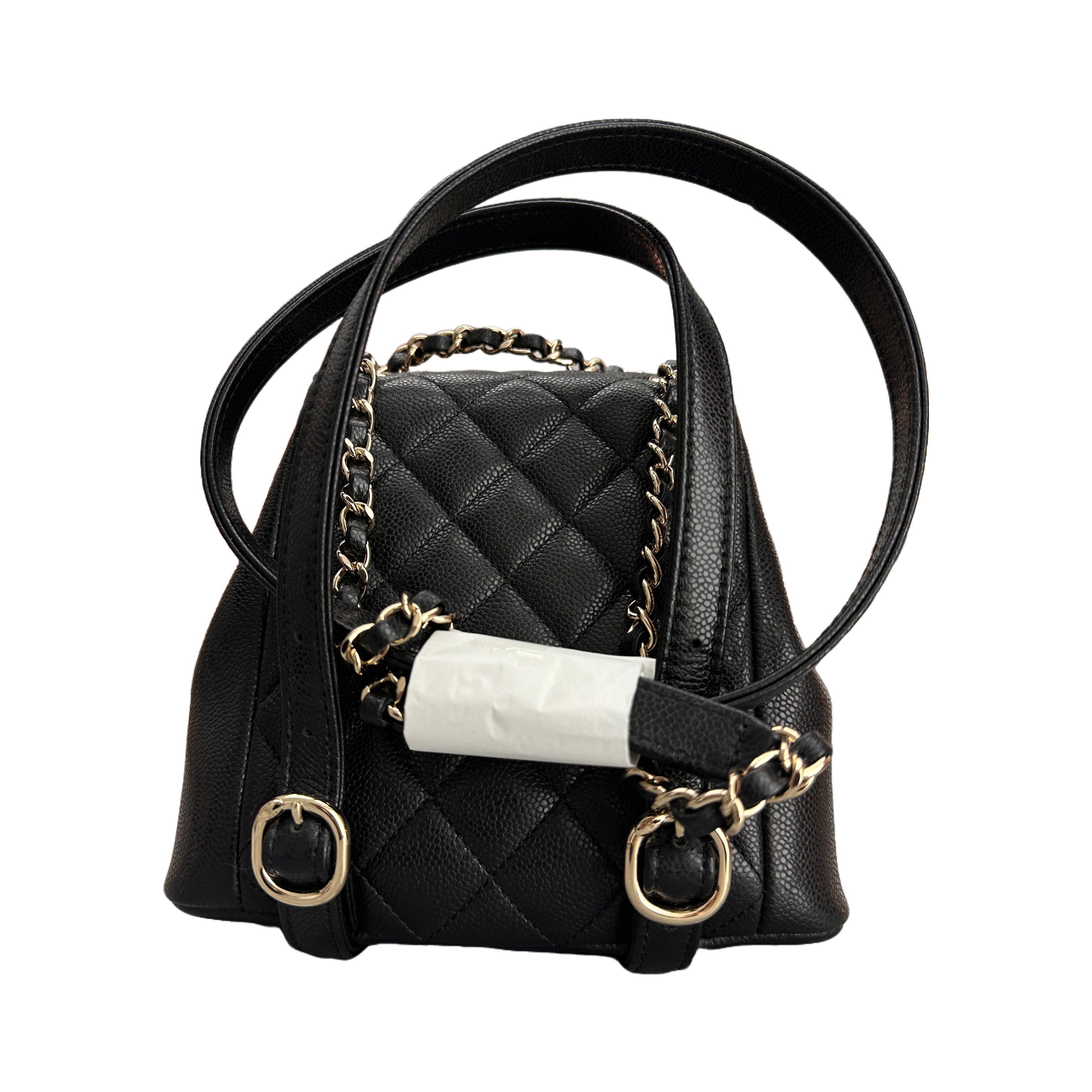 CHANEL 24A MINI DUMA Backpack in Calfskin Black LGHW (Microchip)