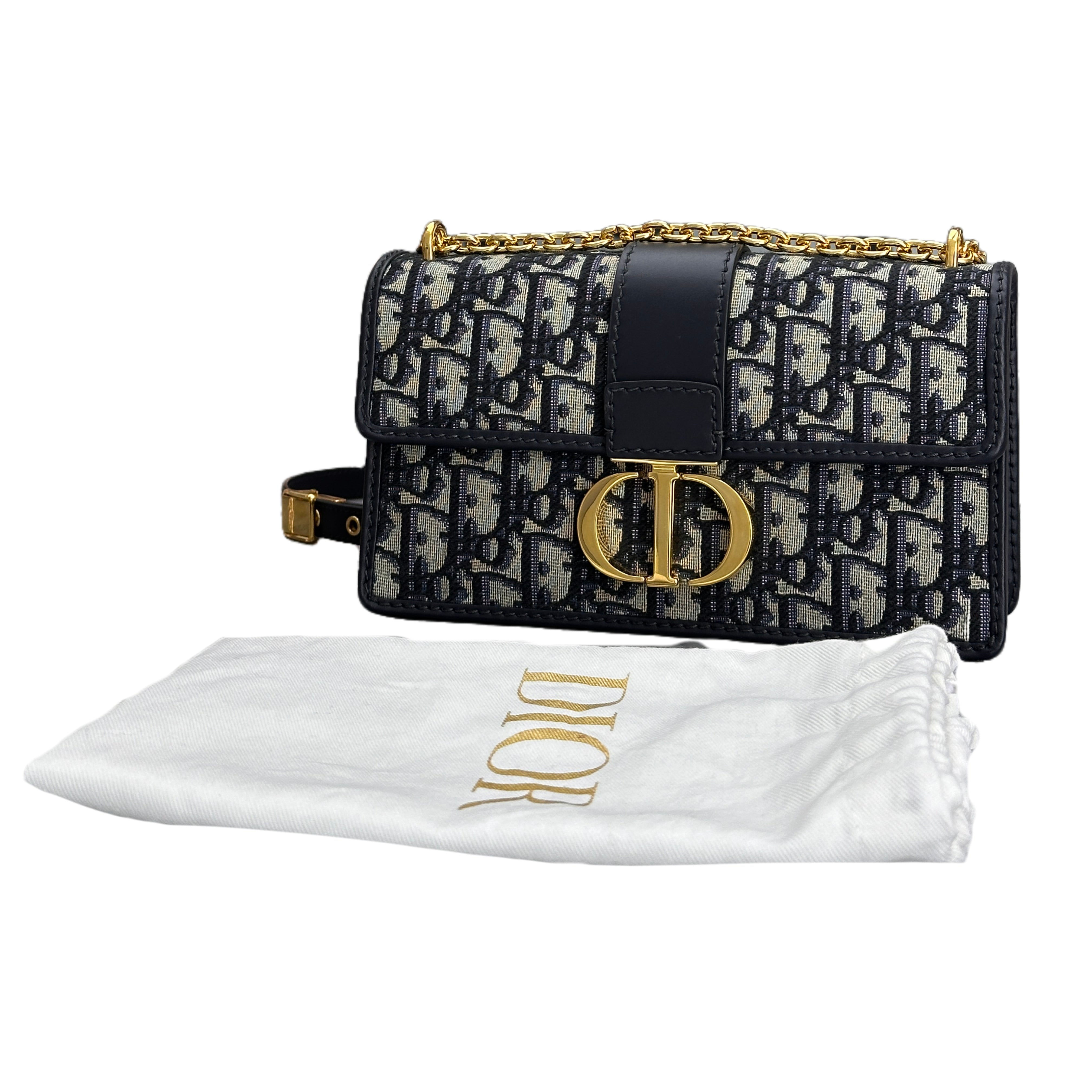 CHRISTIAN DIOR 30 Montaigne East-West Bag with Chain （Blue Dior Oblique Jacquard）