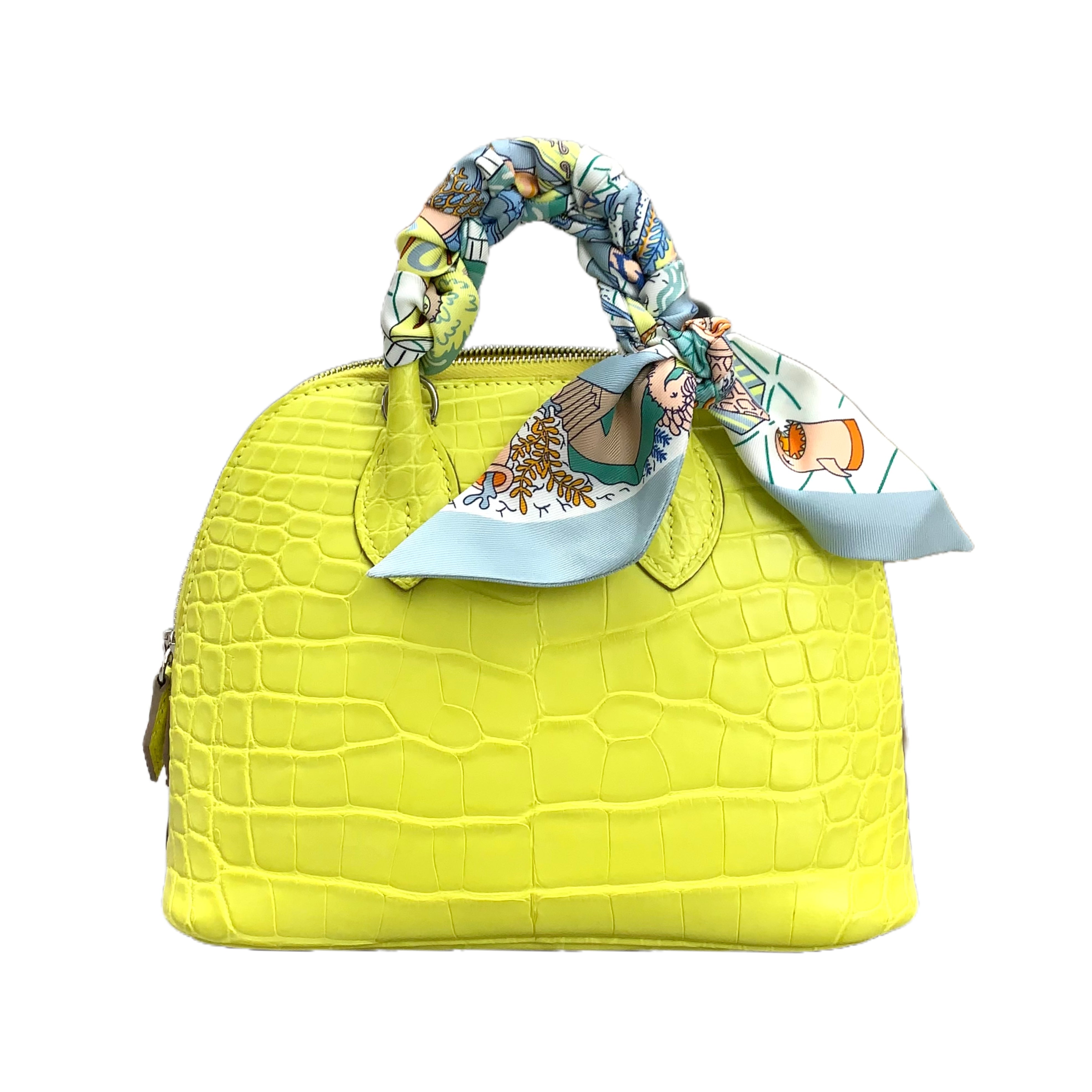 HERMÈS Mini Bolide 27 Porosus Bag (Lime) B Stamp