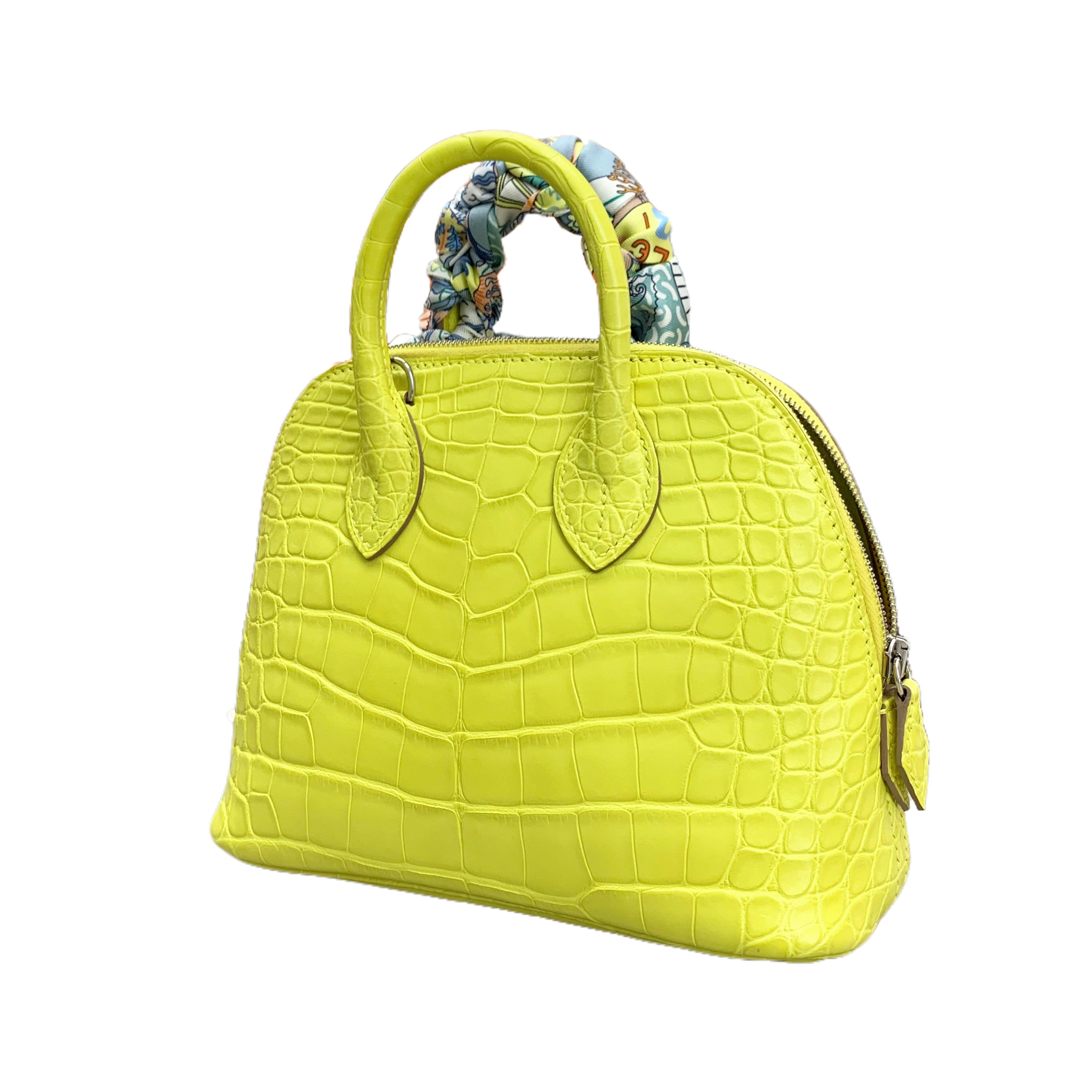 HERMÈS Mini Bolide 27 Porosus Bag (Lime) B Stamp