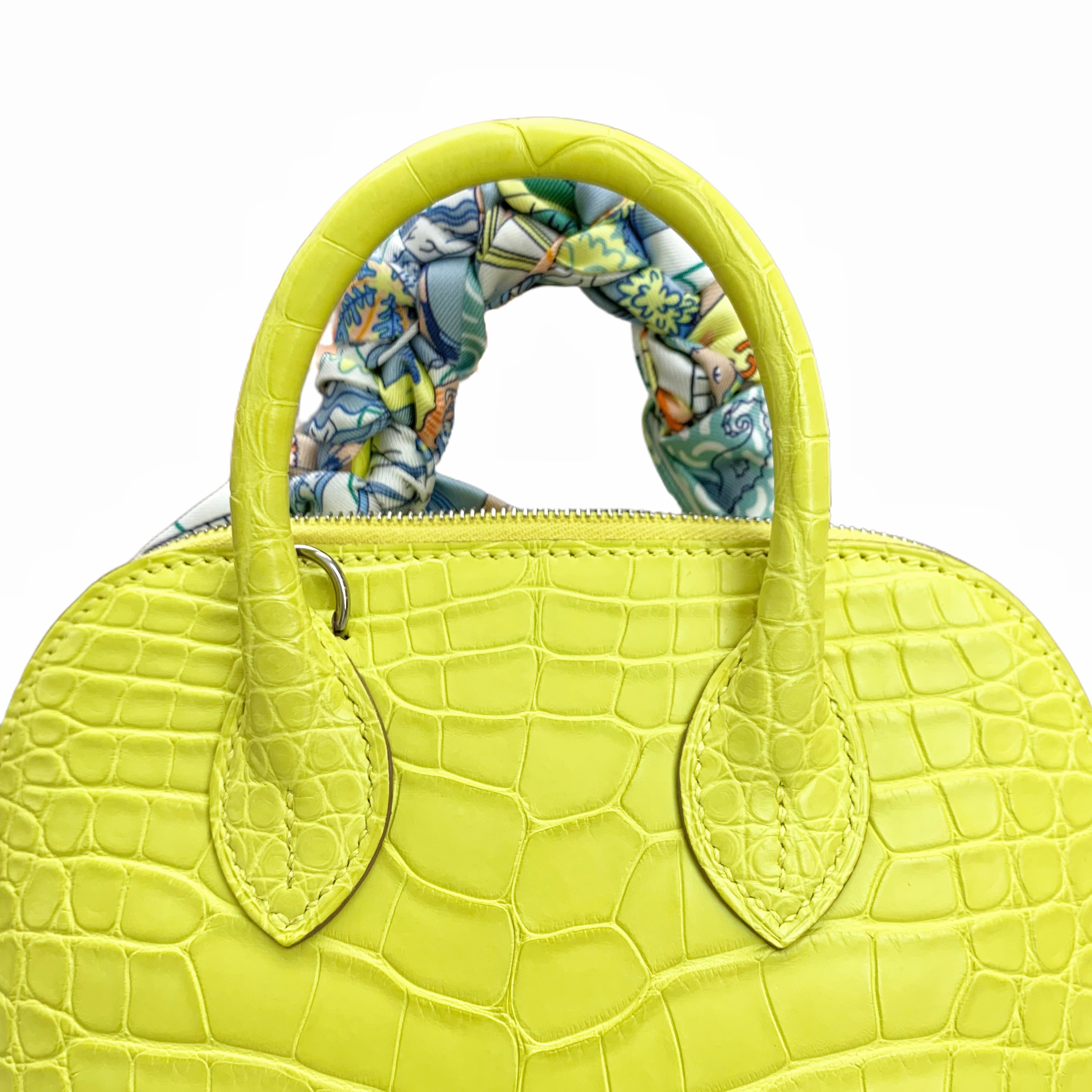 HERMÈS Mini Bolide 27 Porosus Bag (Lime) B Stamp