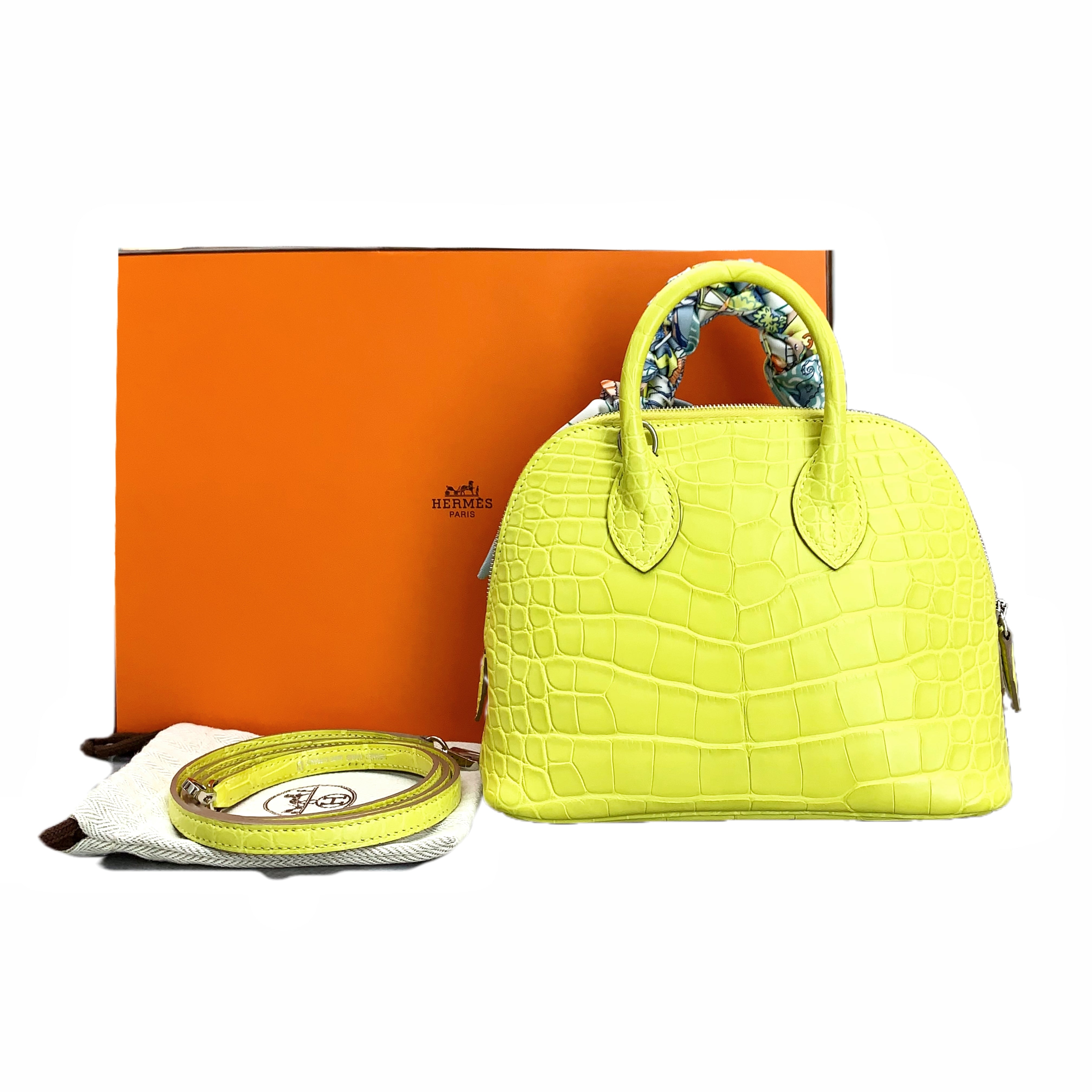 HERMÈS Mini Bolide 27 Porosus Bag (Lime) B Stamp