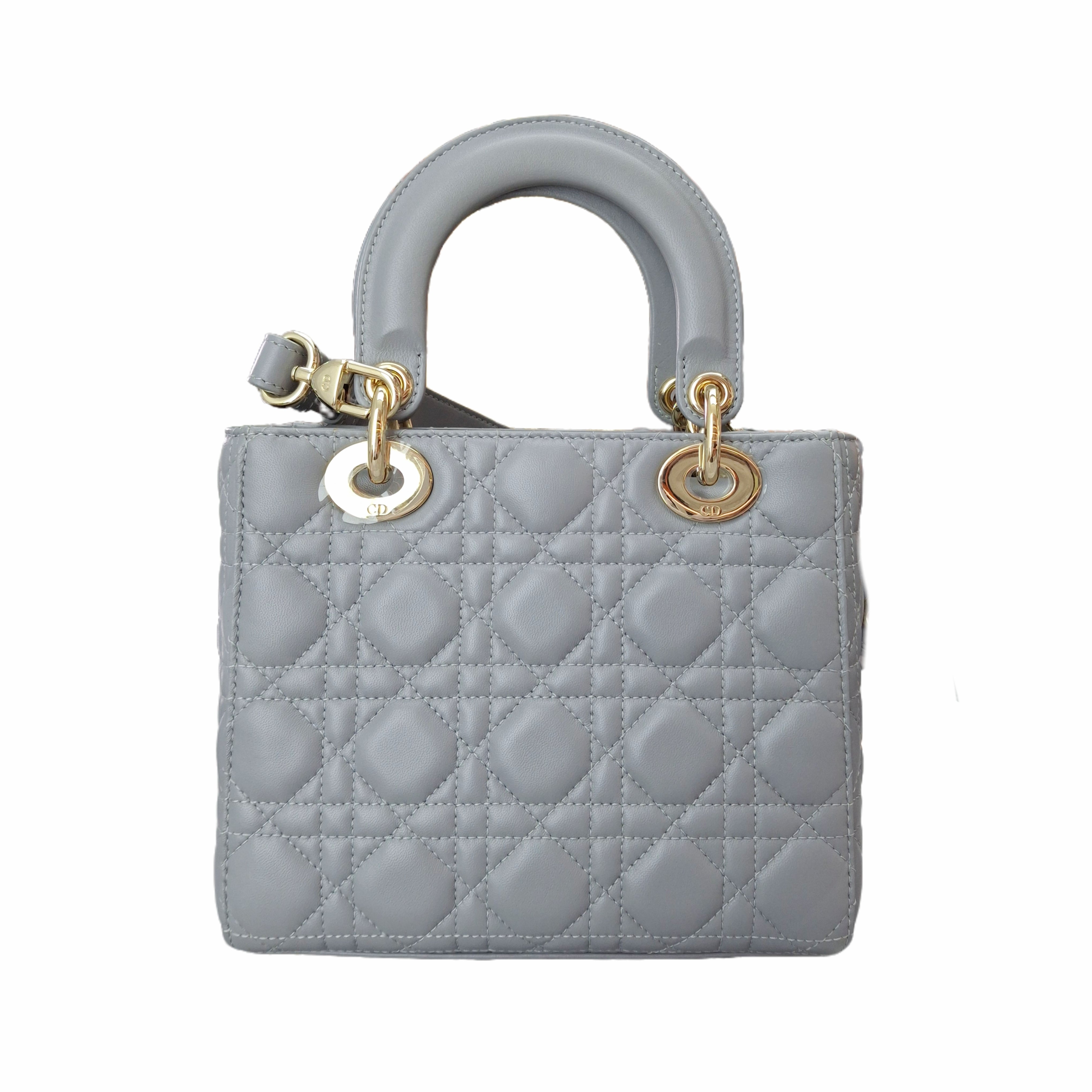 CHRISTIAN DIOR Small ladybag Opaline Gray Pearlescent Cannage Lambskin