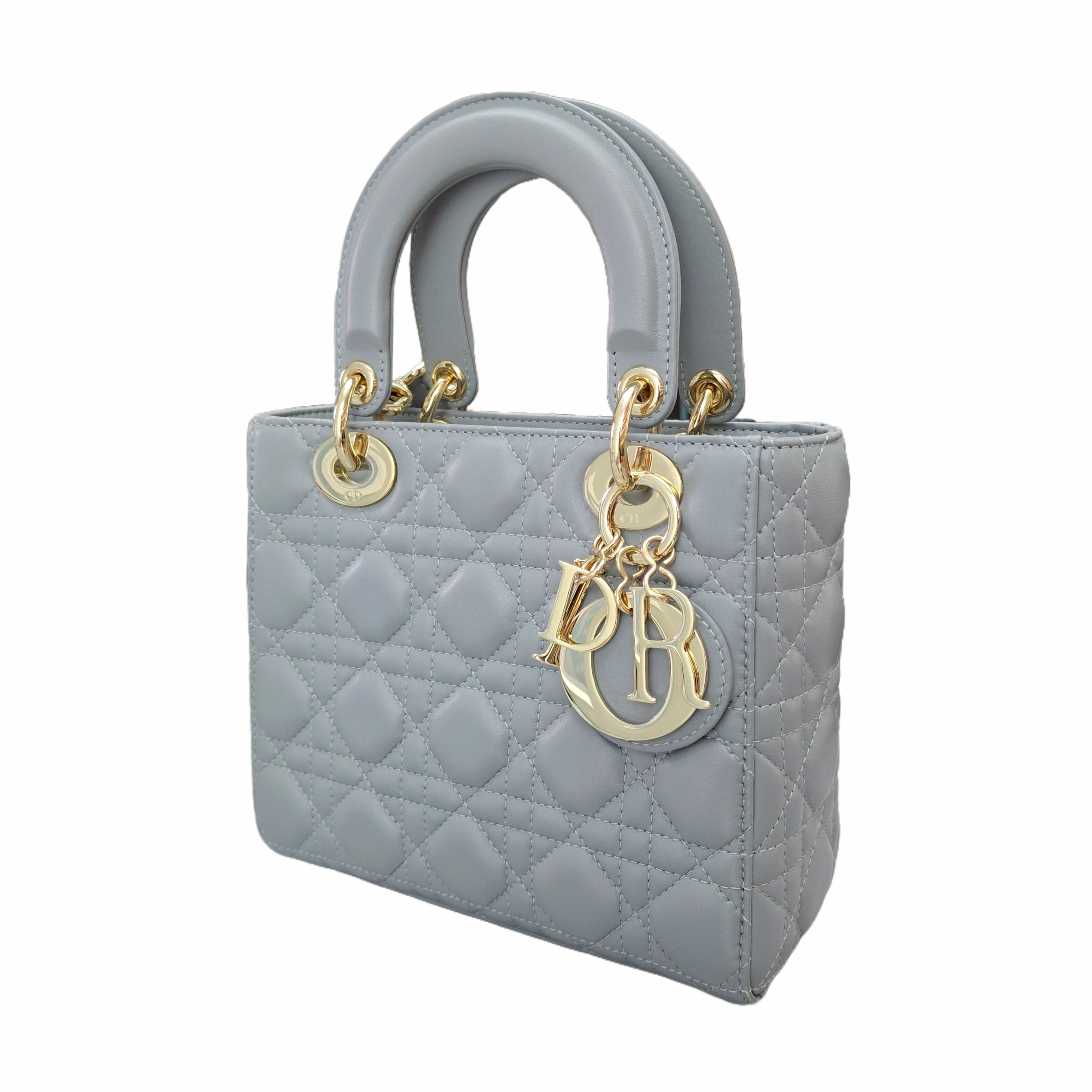 CHRISTIAN DIOR Small ladybag Opaline Gray Pearlescent Cannage Lambskin