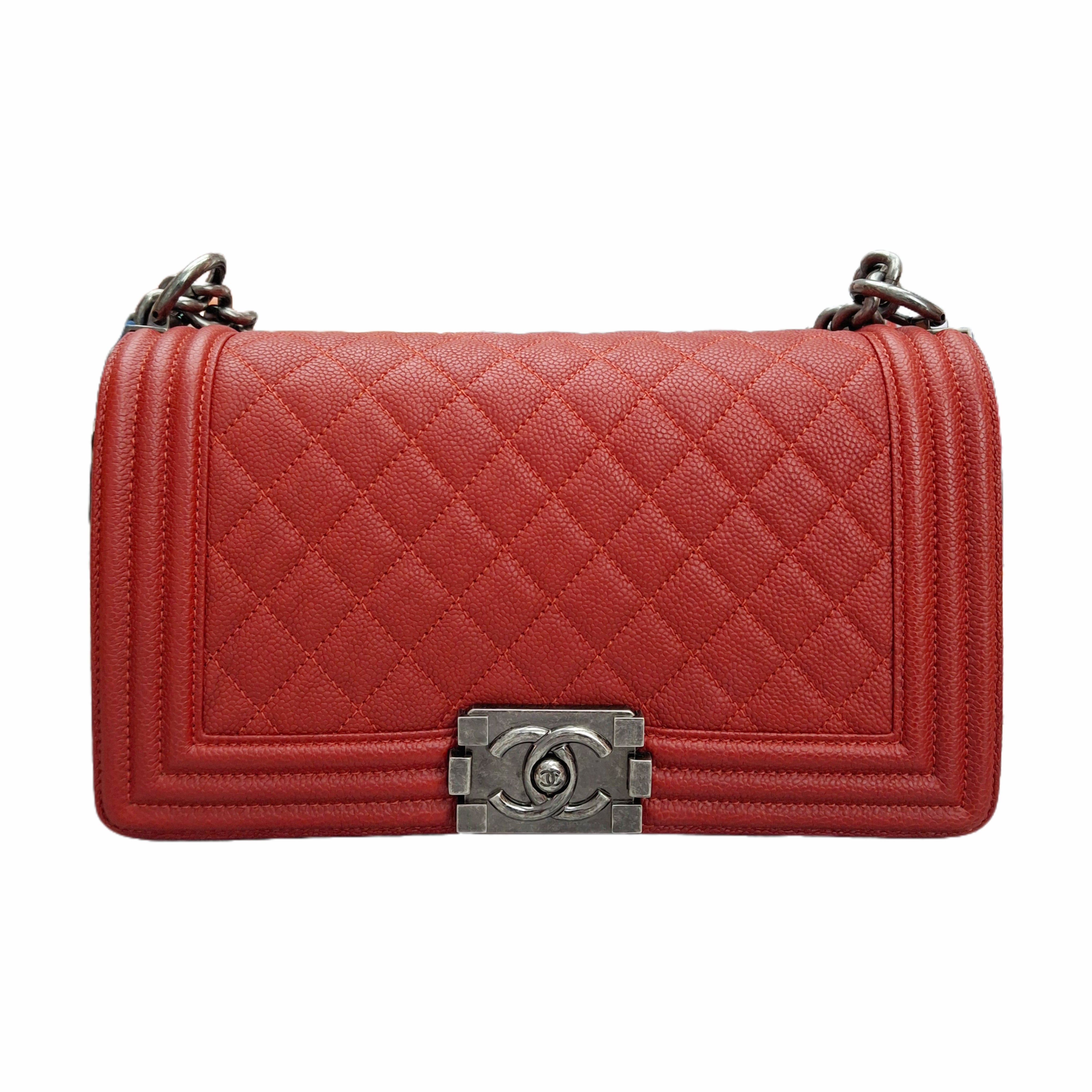 CHANEL Leboy Medium BAG Lambskin Chain Shoulder Bag (Red)