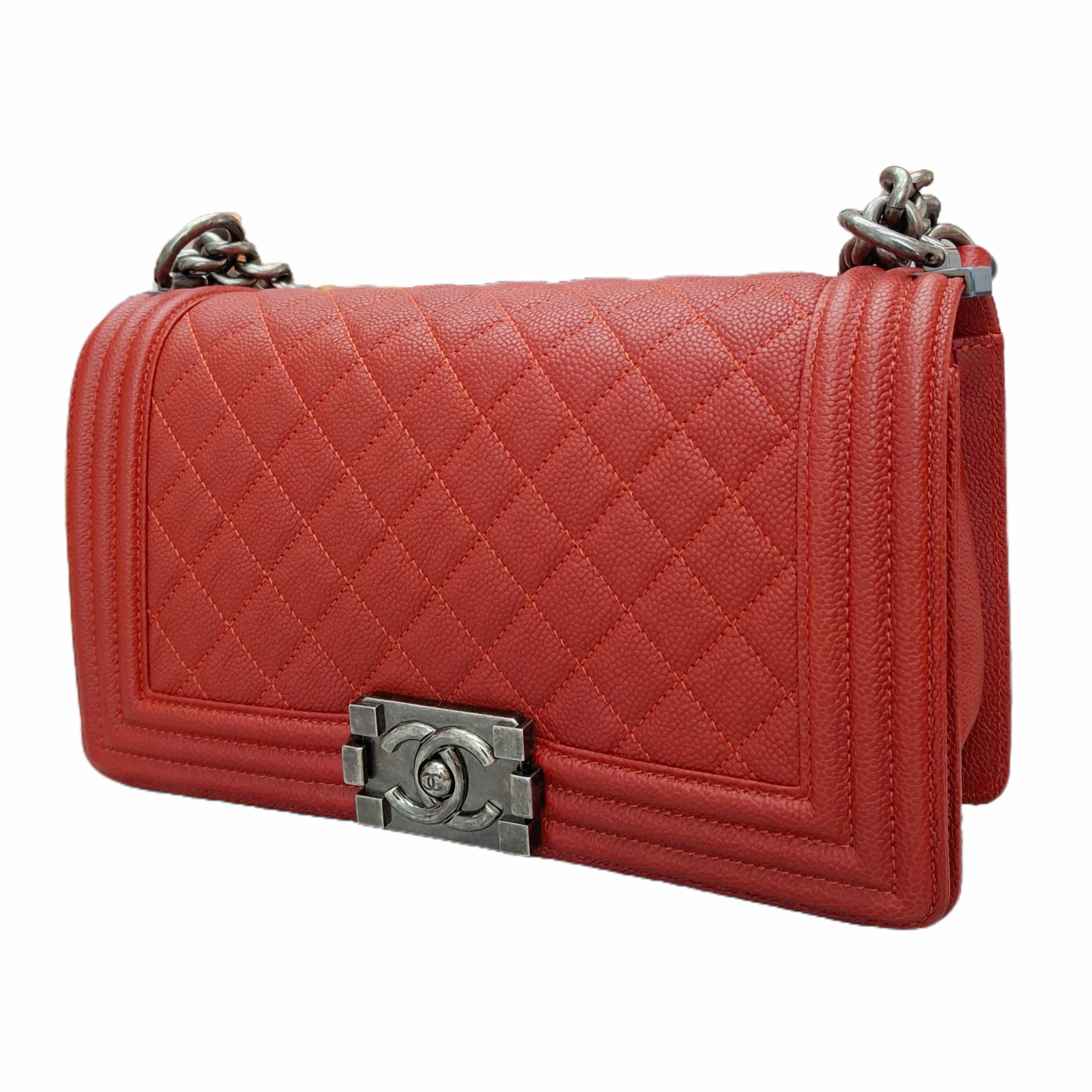 CHANEL Leboy Medium BAG Lambskin Chain Shoulder Bag (Red)