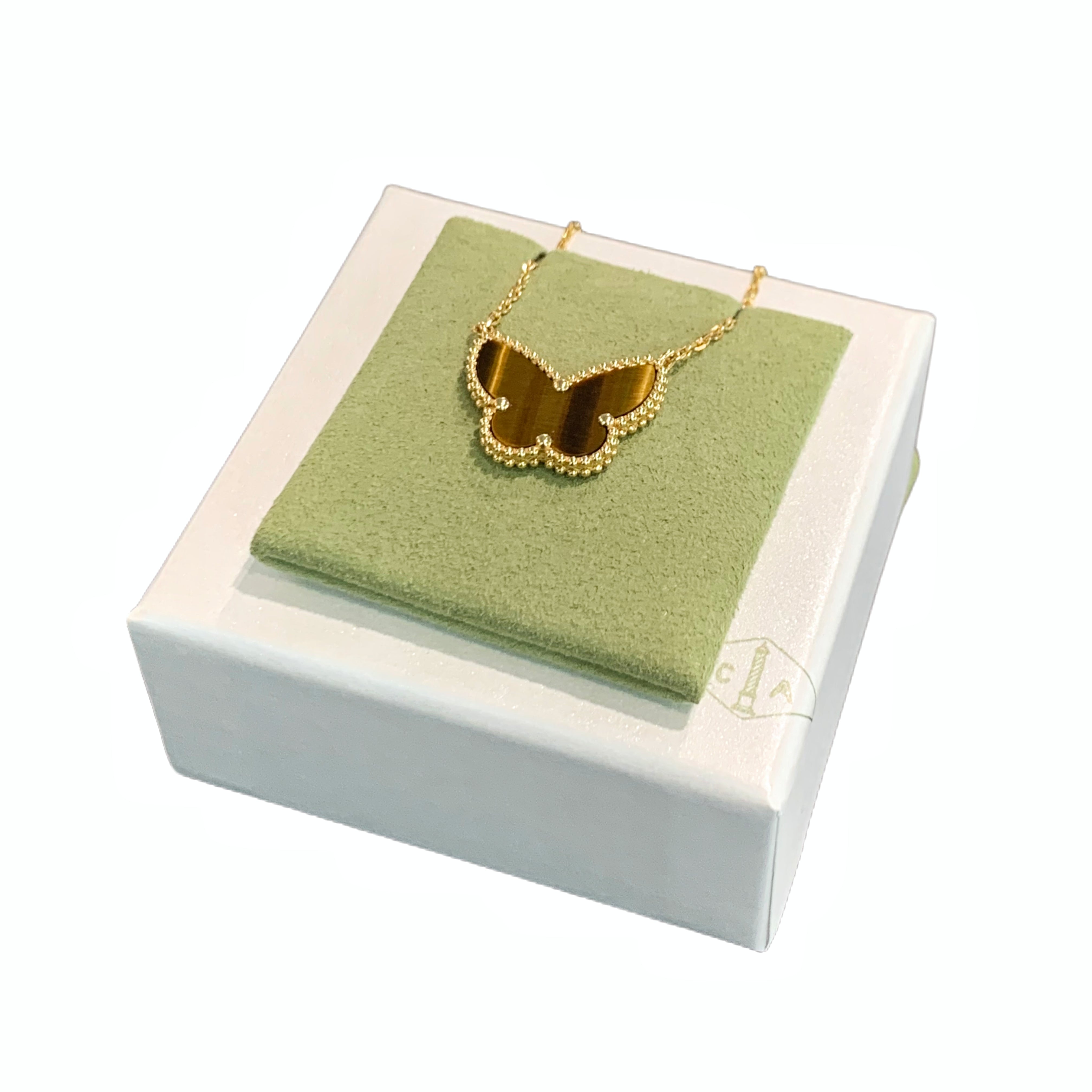 Van Cleef & Arpels Lucky Alhambra Butterfly Pendant (Tiger Eye) Yellow Gold