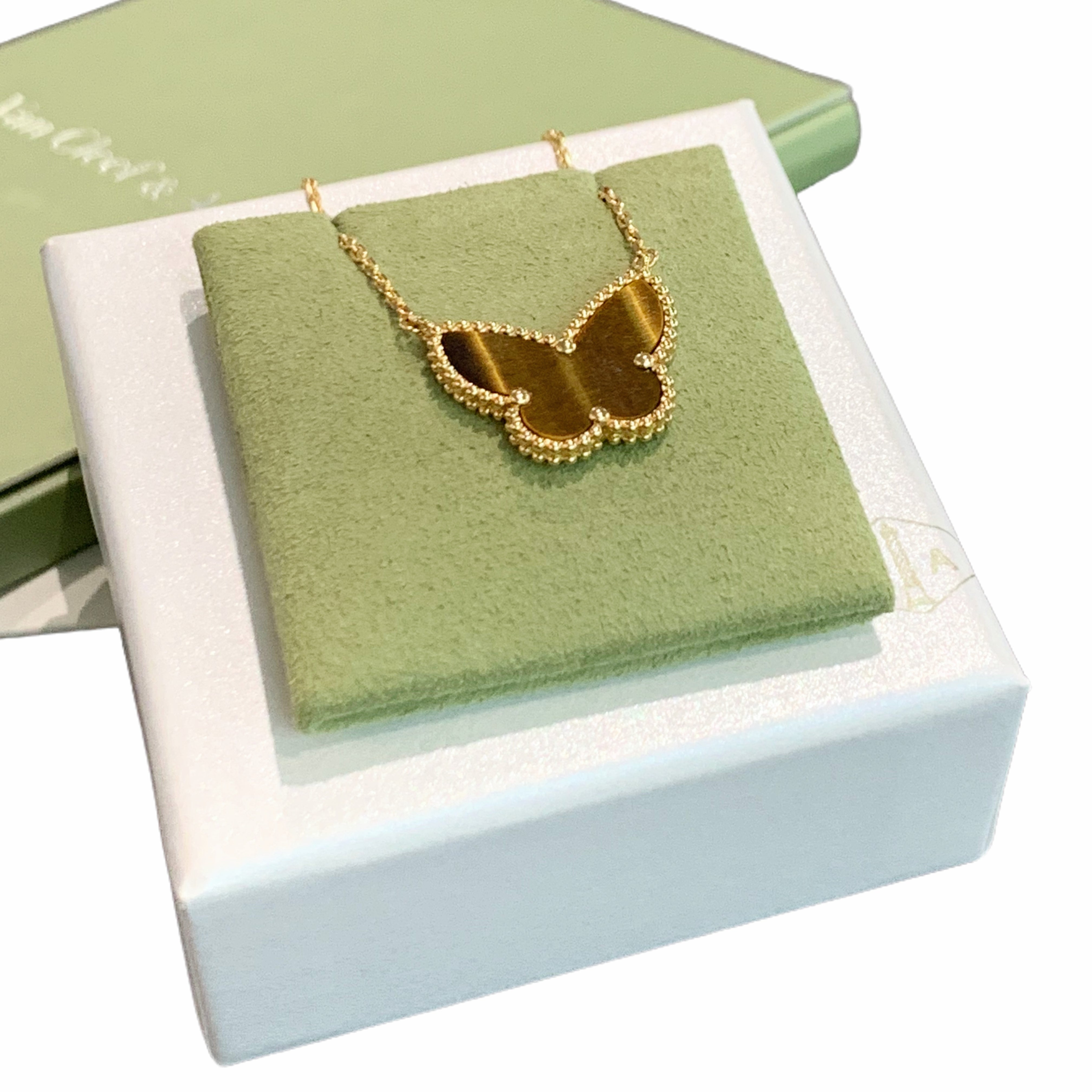 Van Cleef & Arpels Lucky Alhambra Butterfly Pendant (Tiger Eye) Yellow Gold