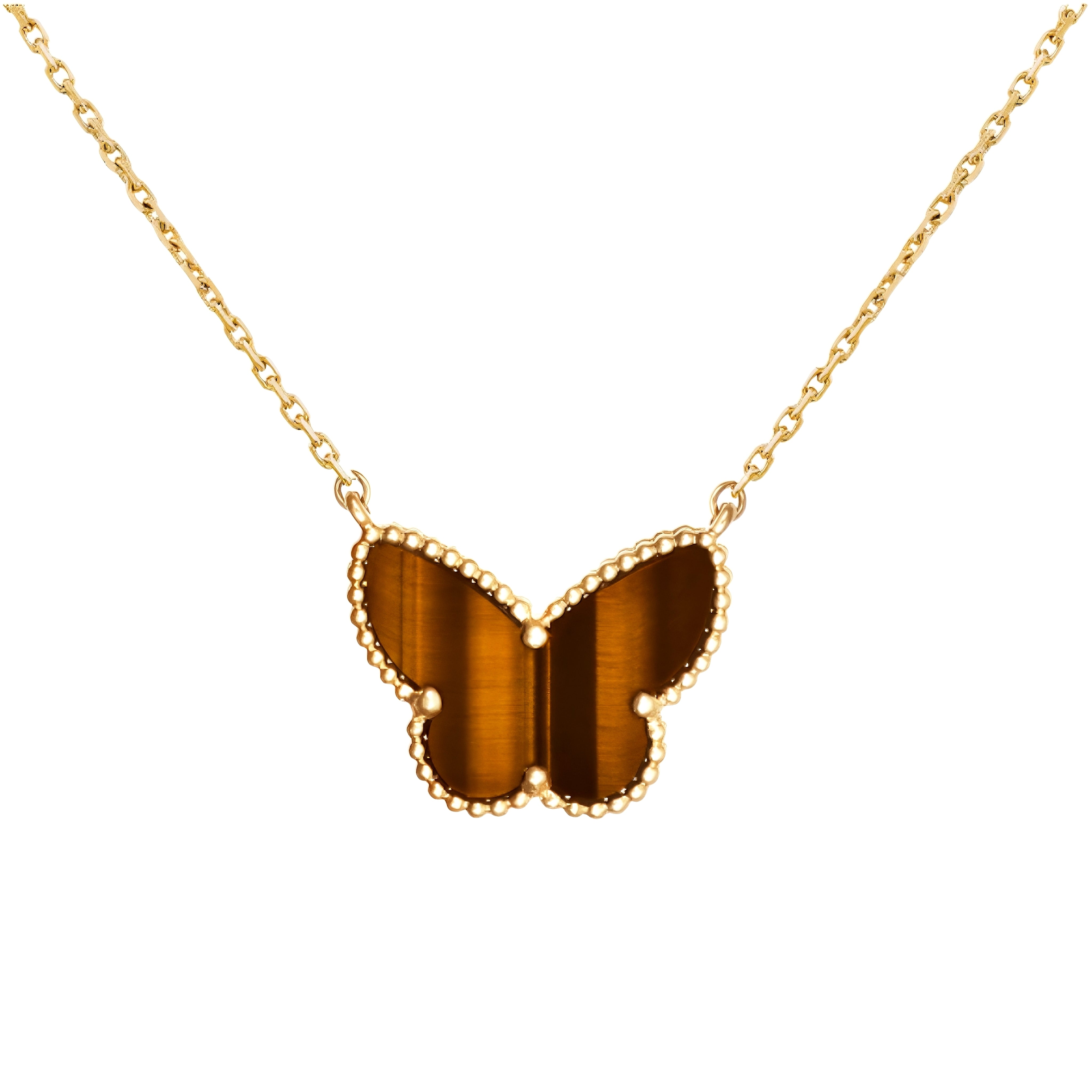 Van Cleef & Arpels Lucky Alhambra Butterfly Pendant (Tiger Eye) Yellow Gold