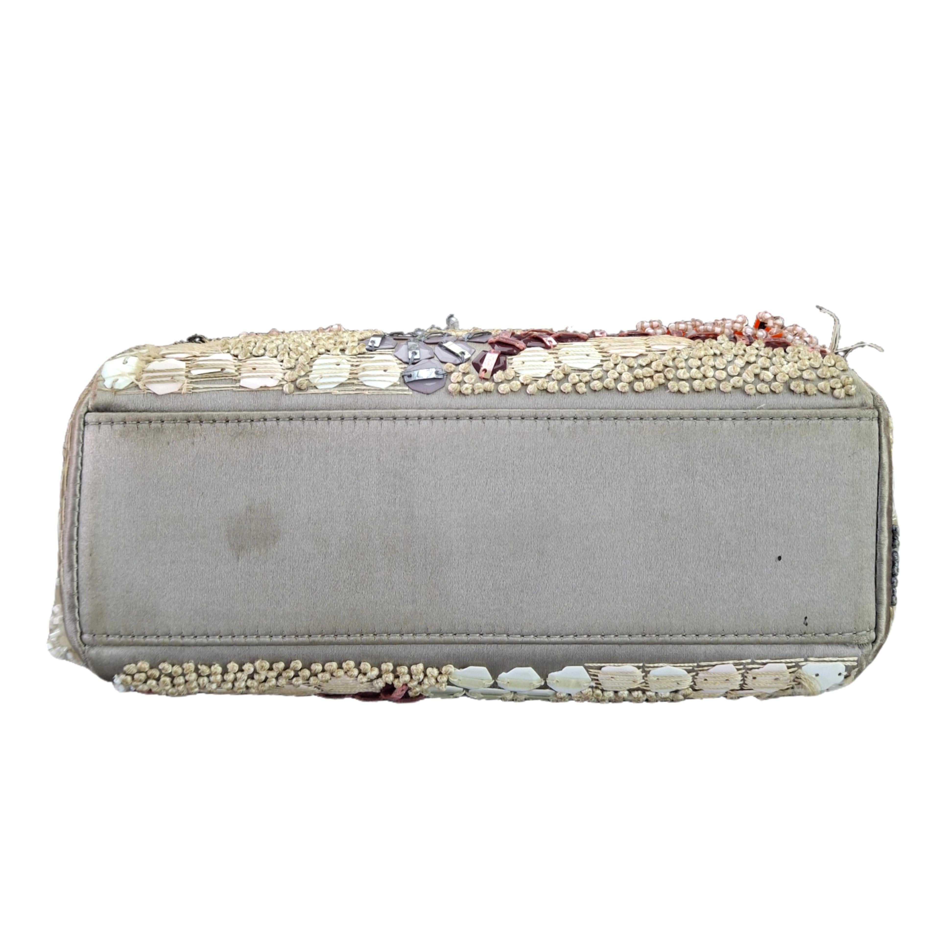 CHRISTIAN DIOR Mini Embroidered ladybag Silvery Gray Satin （Limited Edition）