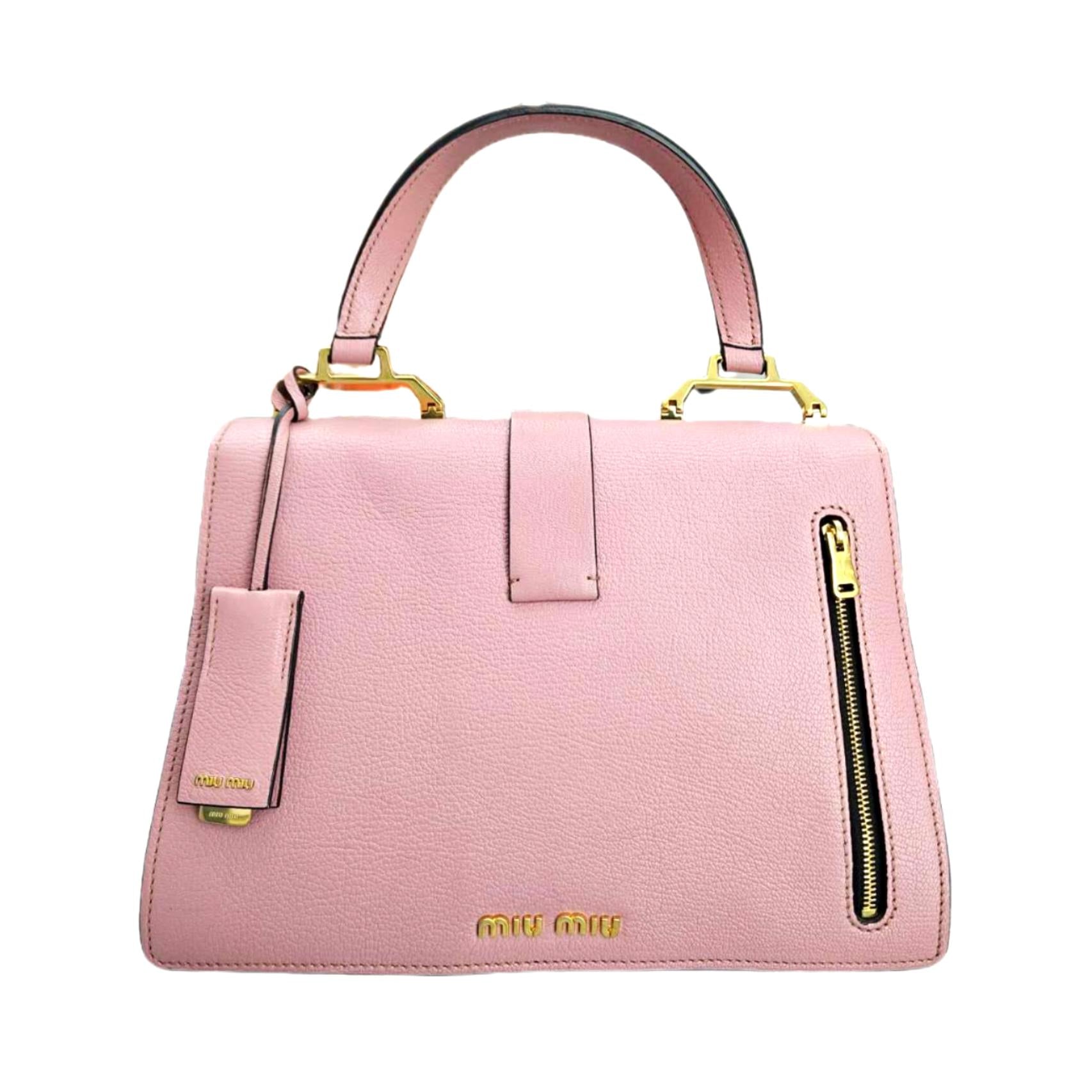 MIU MIU Top handle Tote with Gold-color Finish Metal (Pink)