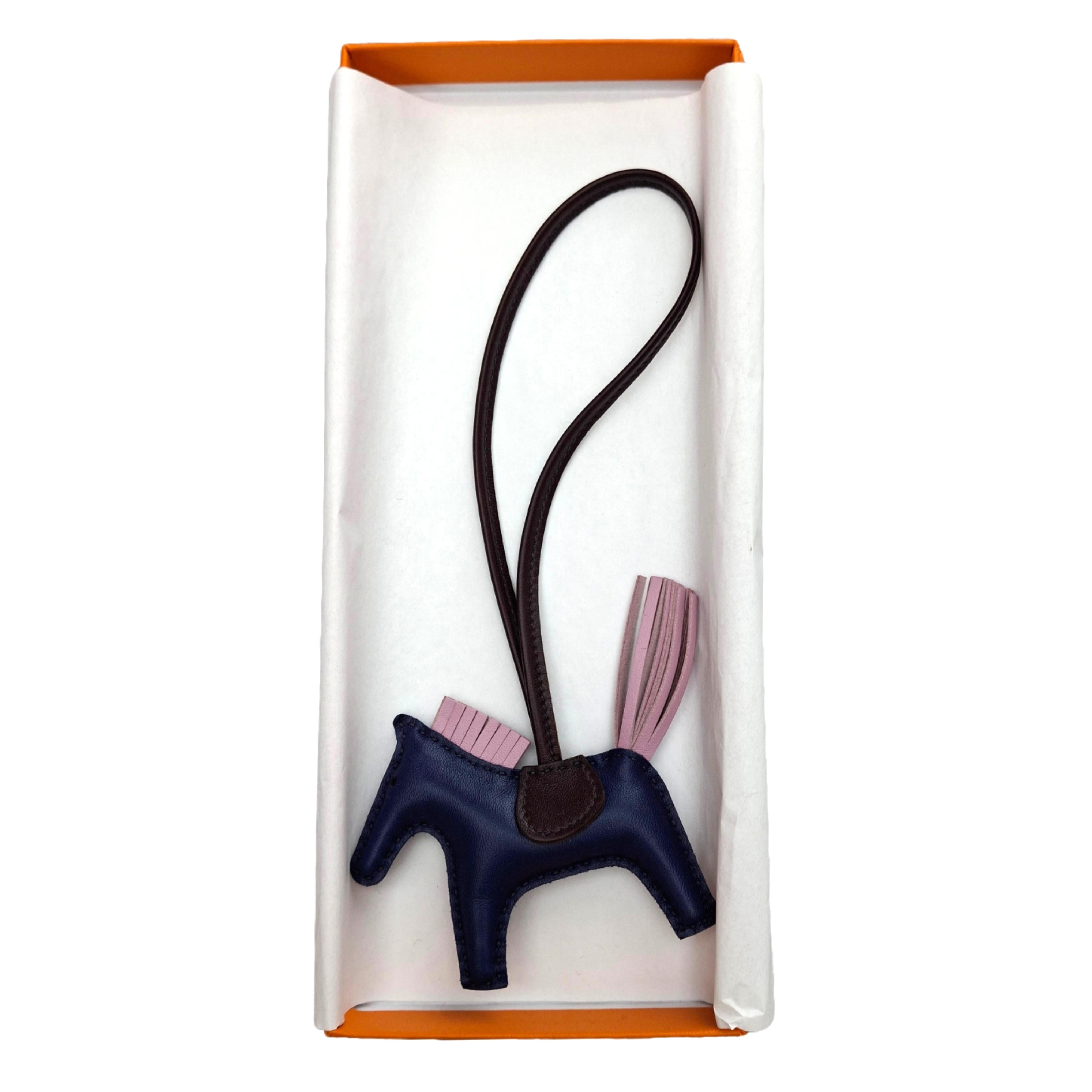 HERMÈS Rodeo Pegase PM Bag Charm (Navy/Pink/Brown) Z stamp