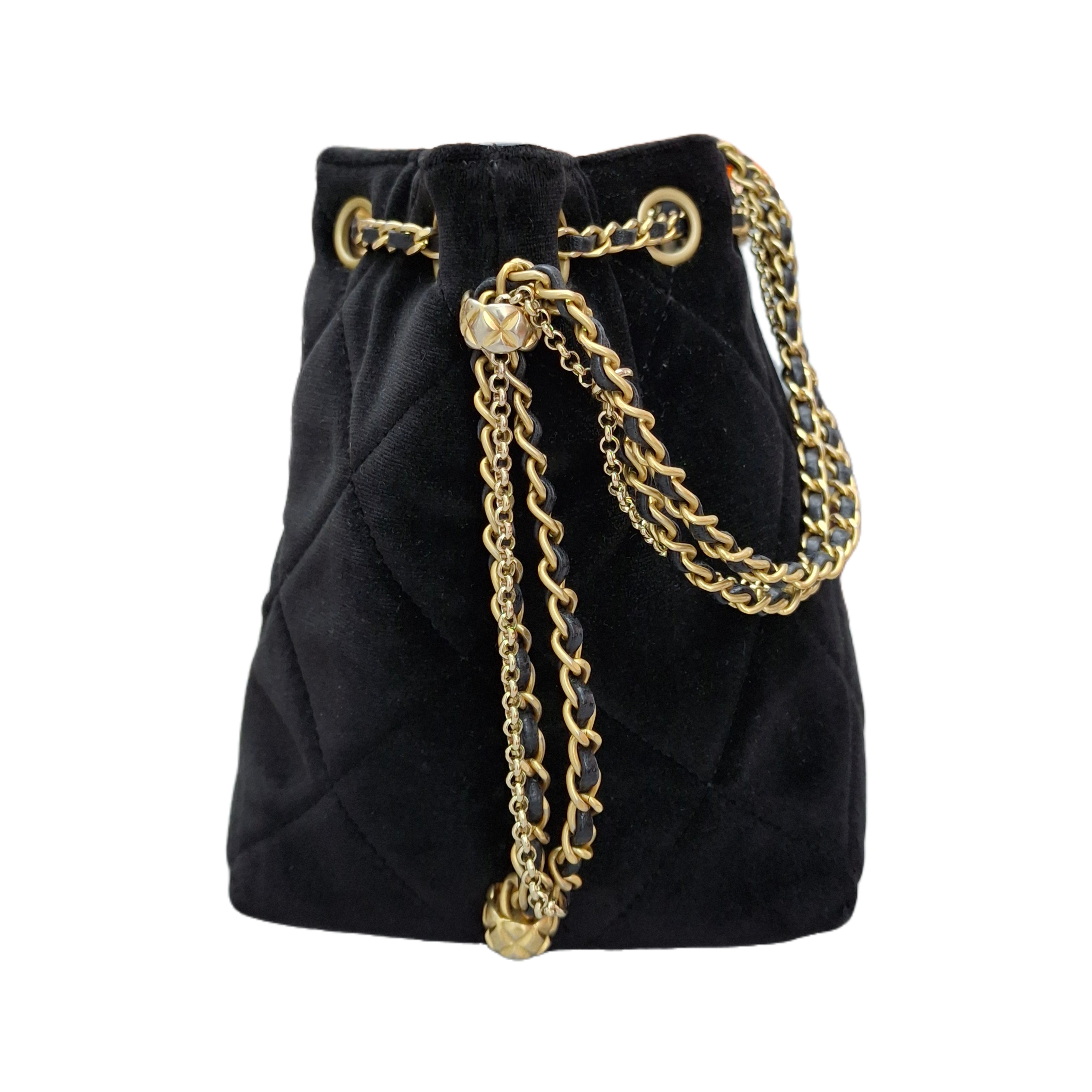 CHANEL 21FW CC Crush on Chain Velvet Bucket GHW (Black) Vintage