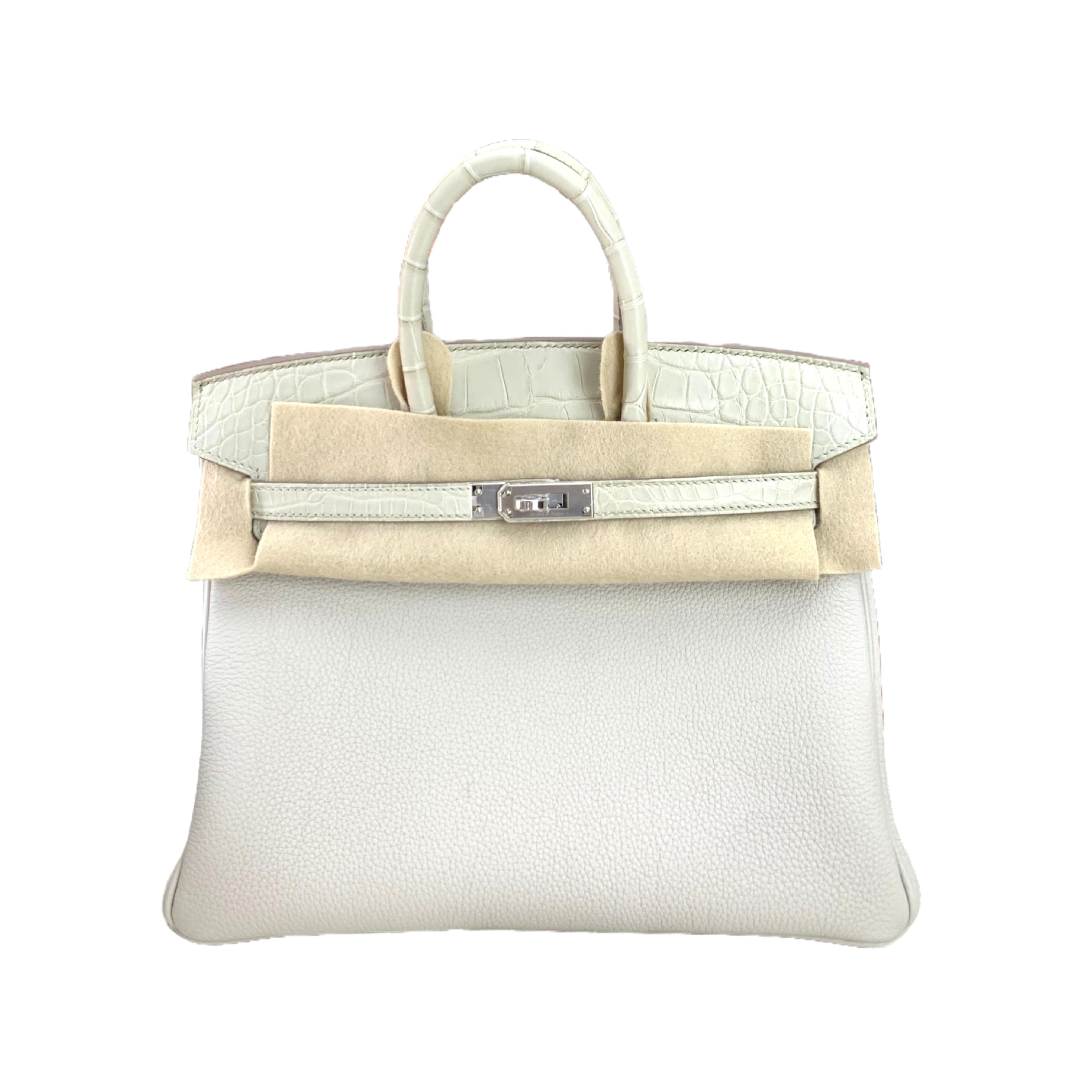 HERMÈS BIRKIN 25 Touch Togo and Matte Alligator Beton (Glacier Beige) B Stamp