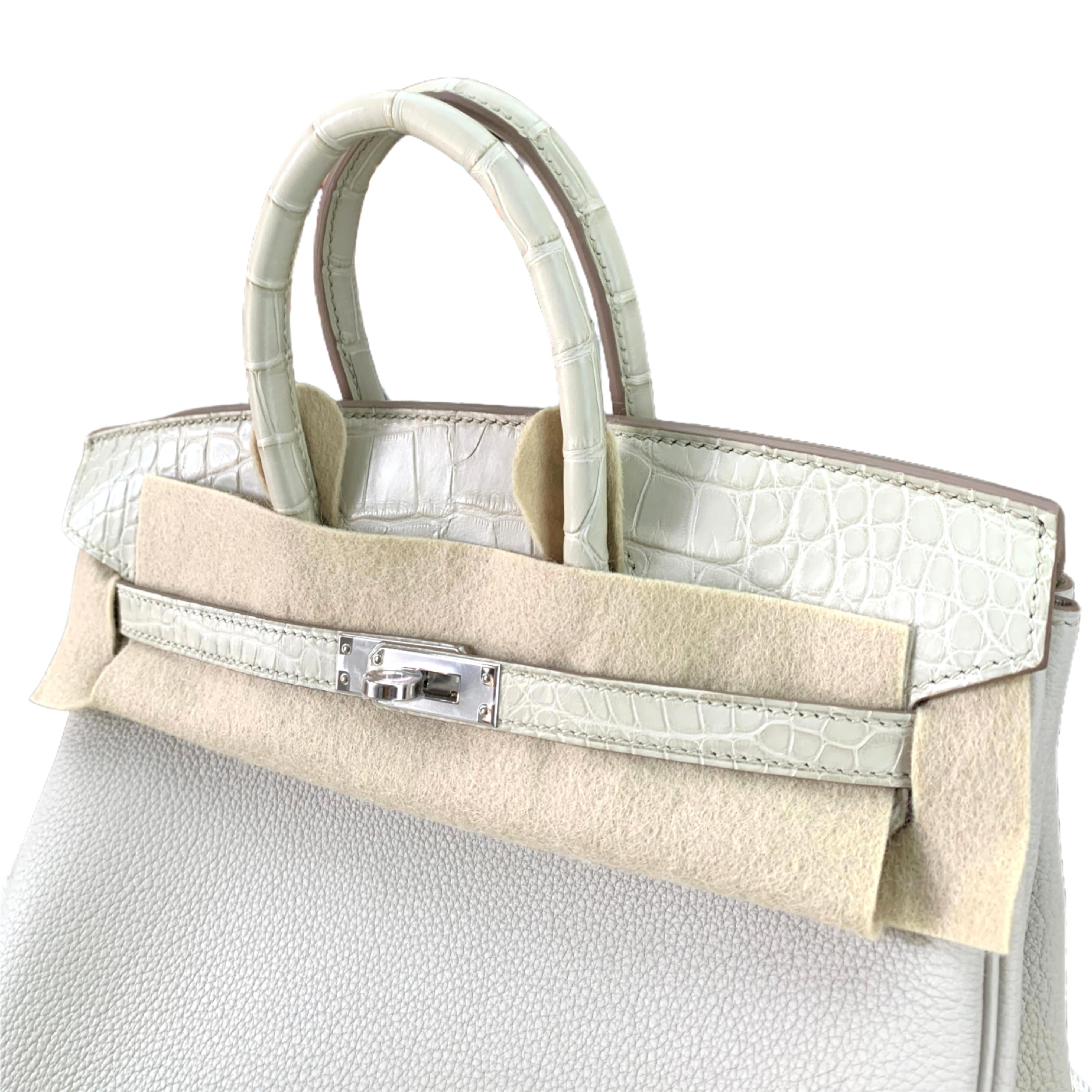 HERMÈS BIRKIN 25 Touch Togo and Matte Alligator Beton (Glacier Beige) B Stamp