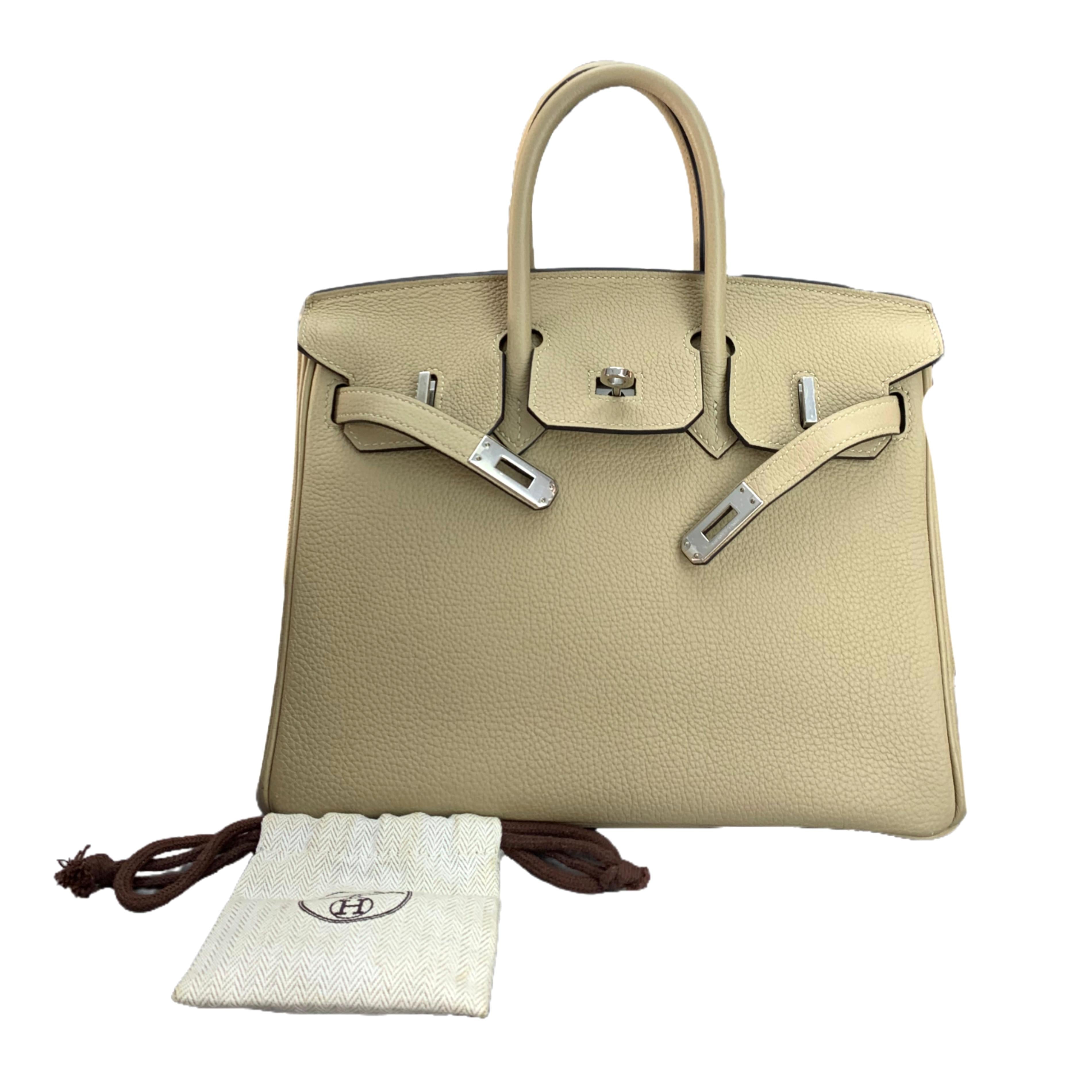 HERMÈS BIRKIN 25 Togo Leather SHW Trench  (Light Gray) A STAMP