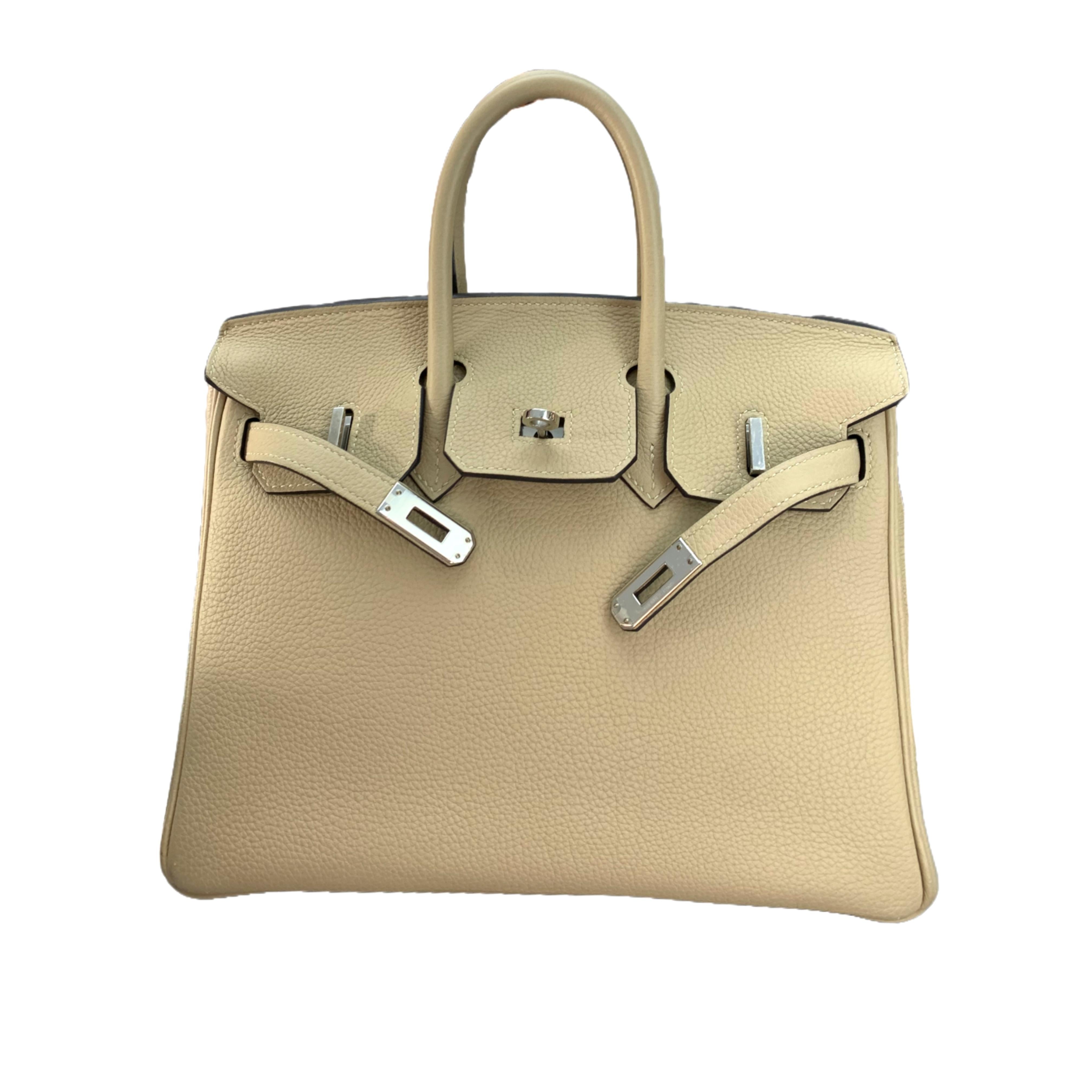 HERMÈS BIRKIN 25 Togo Leather SHW Trench  (Light Gray) A STAMP