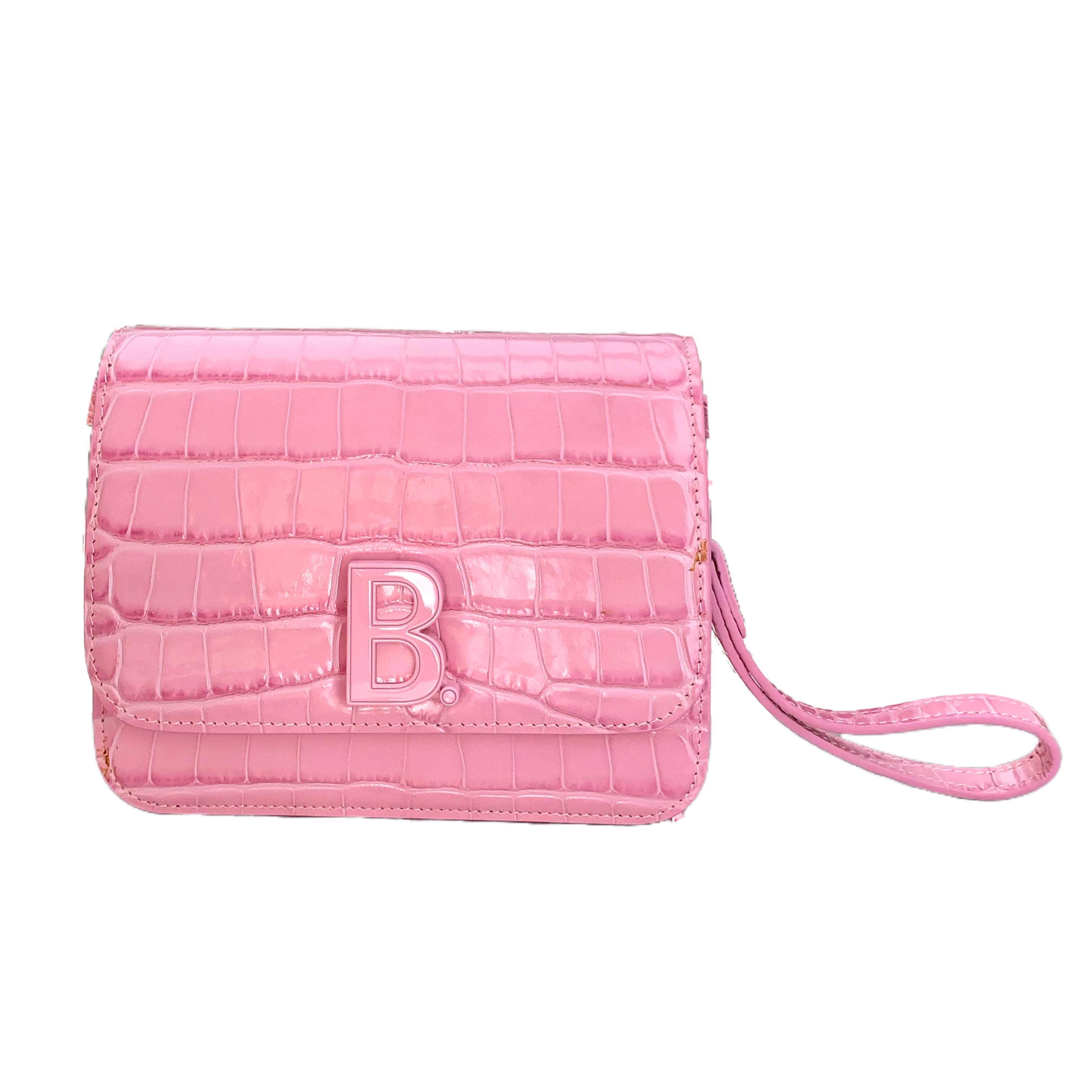 Balenciaga Shiny Crocdile Box Small B Bag in Baby Pink