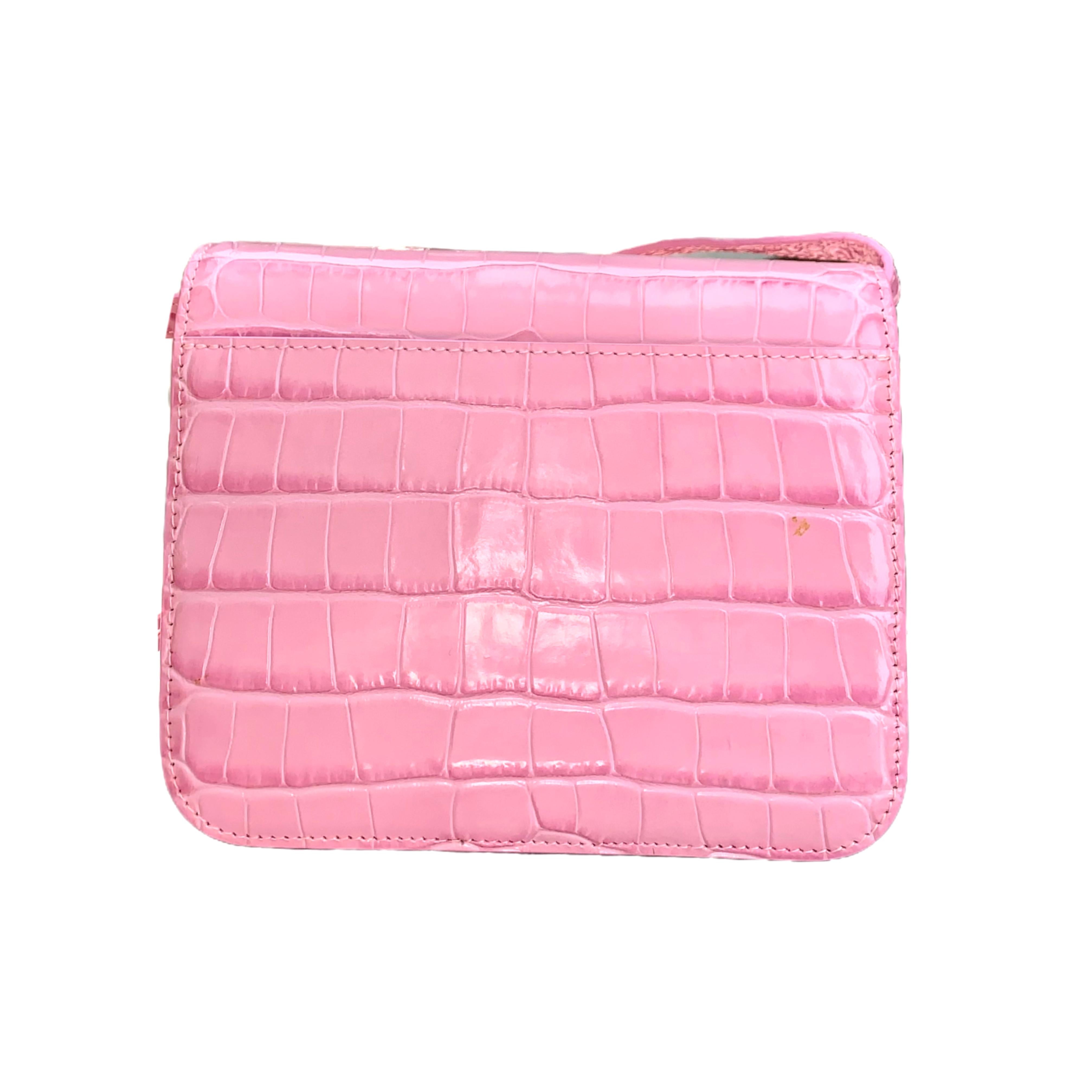 Balenciaga Shiny Crocdile Box Small B Bag in Baby Pink