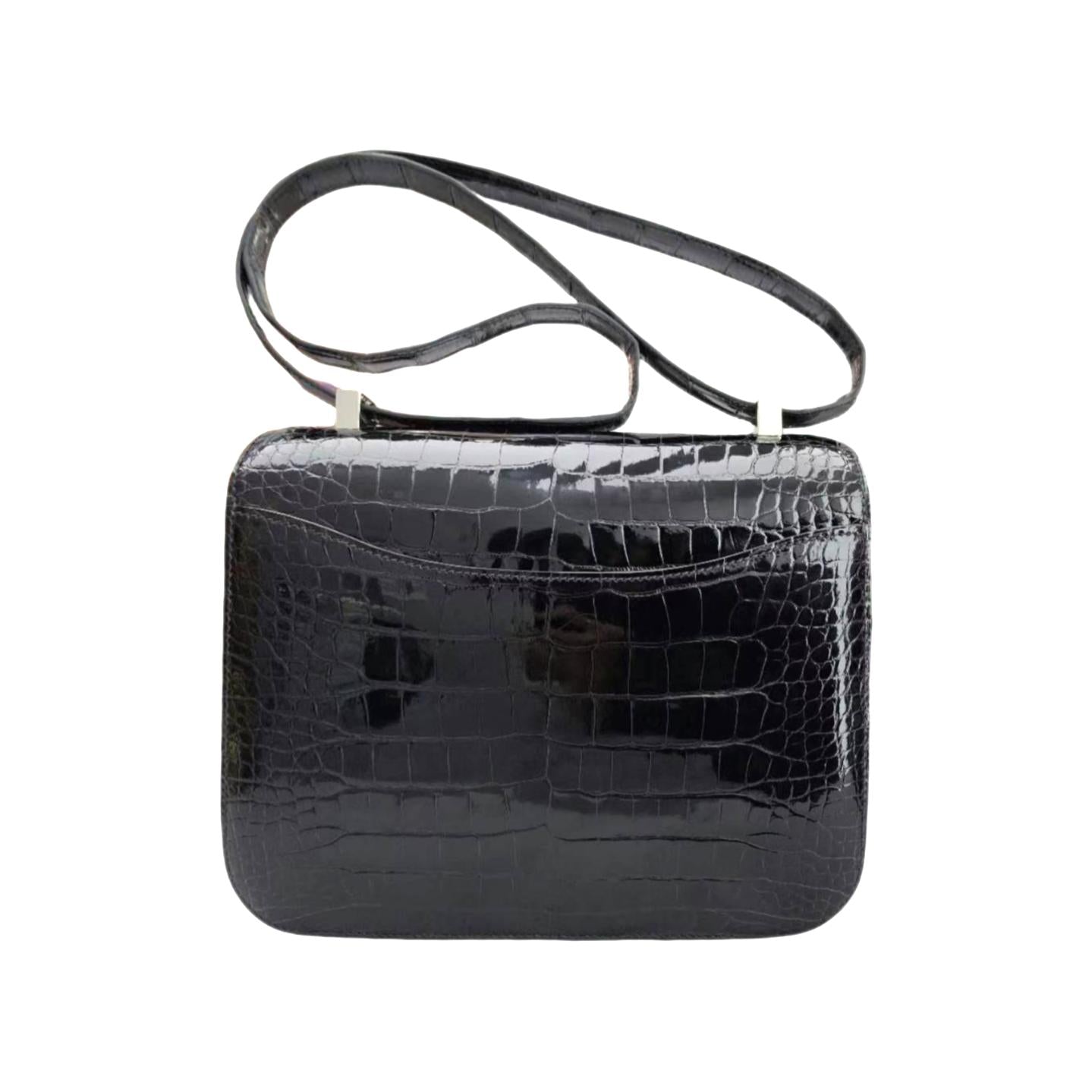 HERMÈS Constance 24 Bag Alligator Silver Hardware Aubergine (Dark Purple) C Stamp