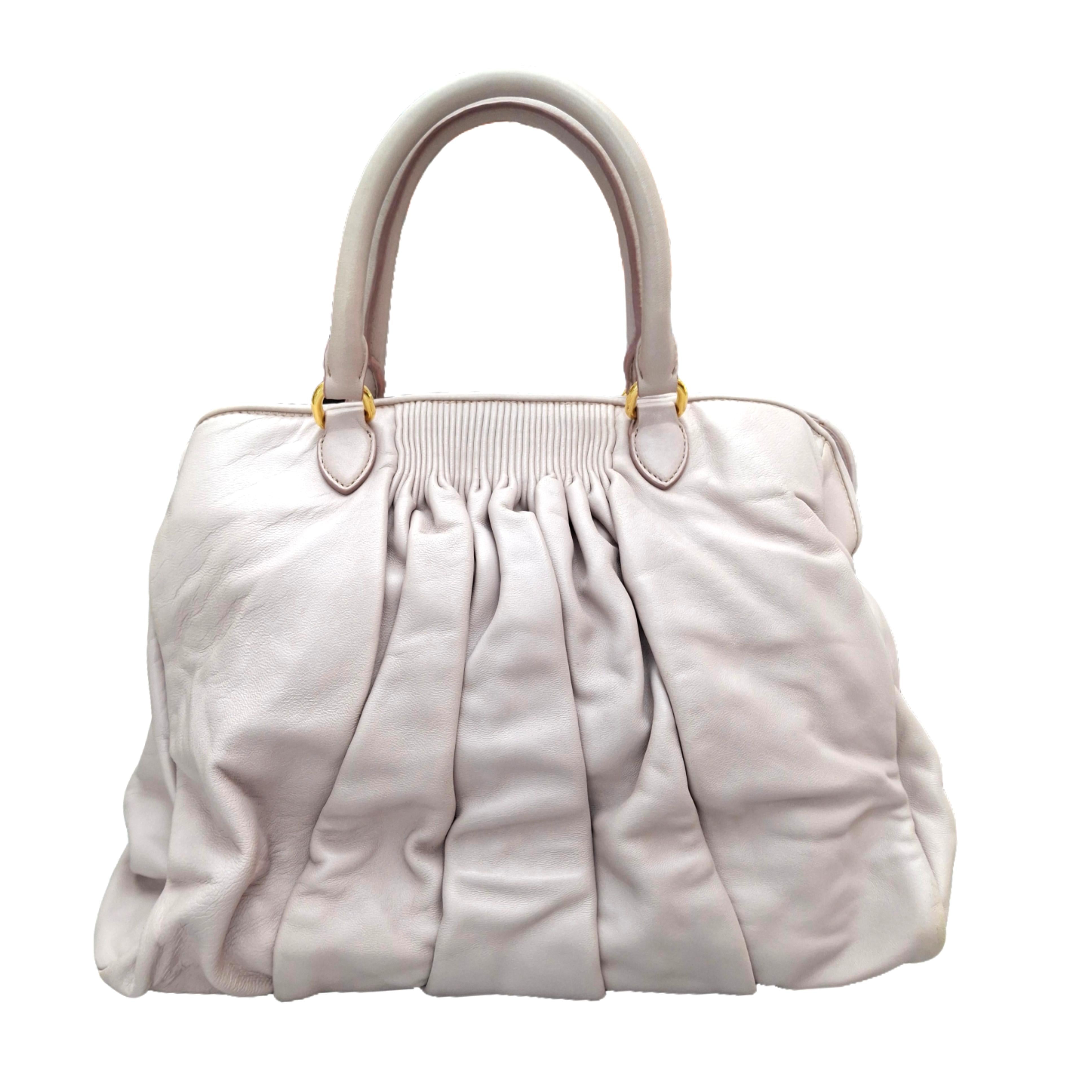 MIU MIU shine Calfskin shopping Tote Bag in Nude Pink (Vintage)