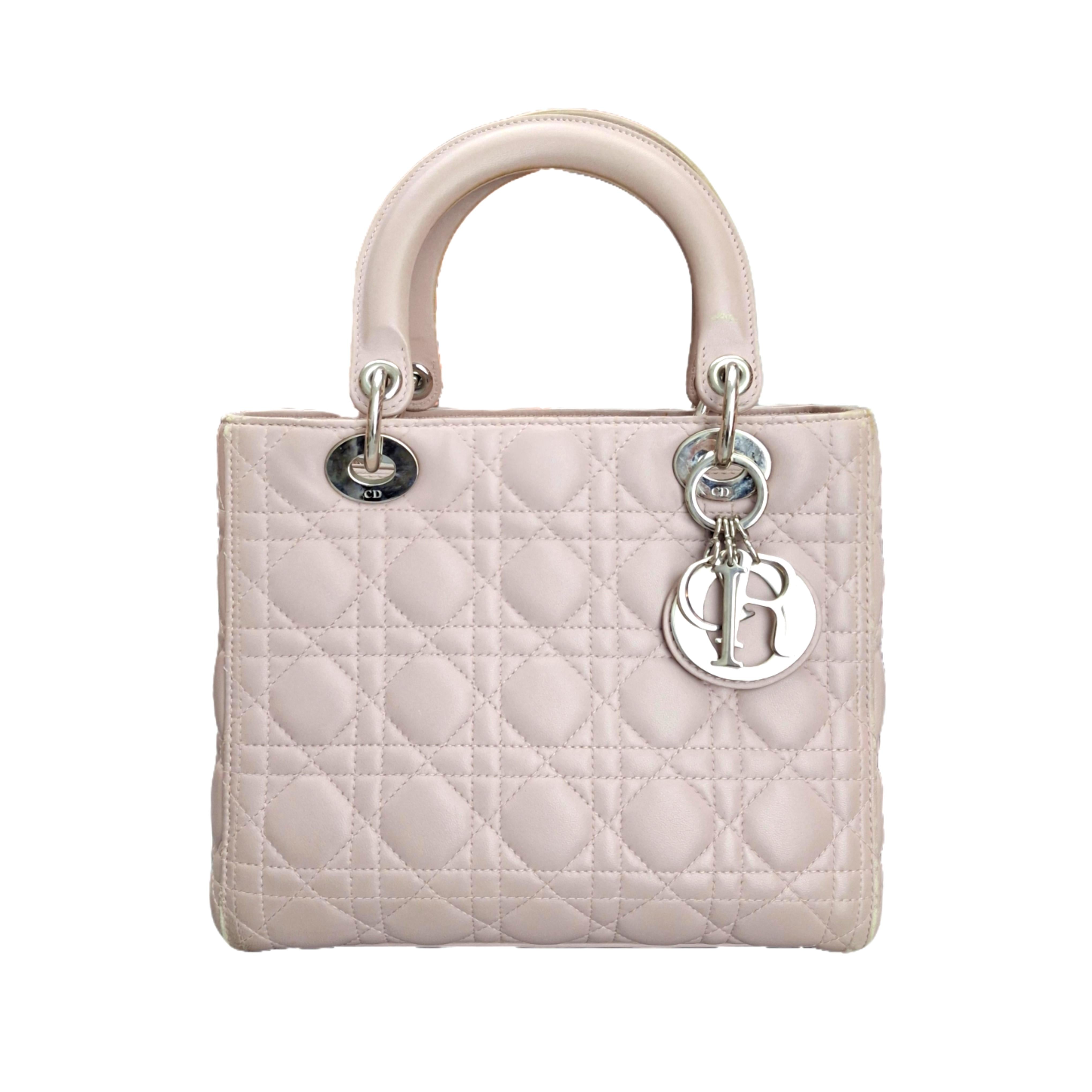 CHRISTIAN DIOR Small ladybag Powder Pink Cannage Lambskin in Silver Hardware