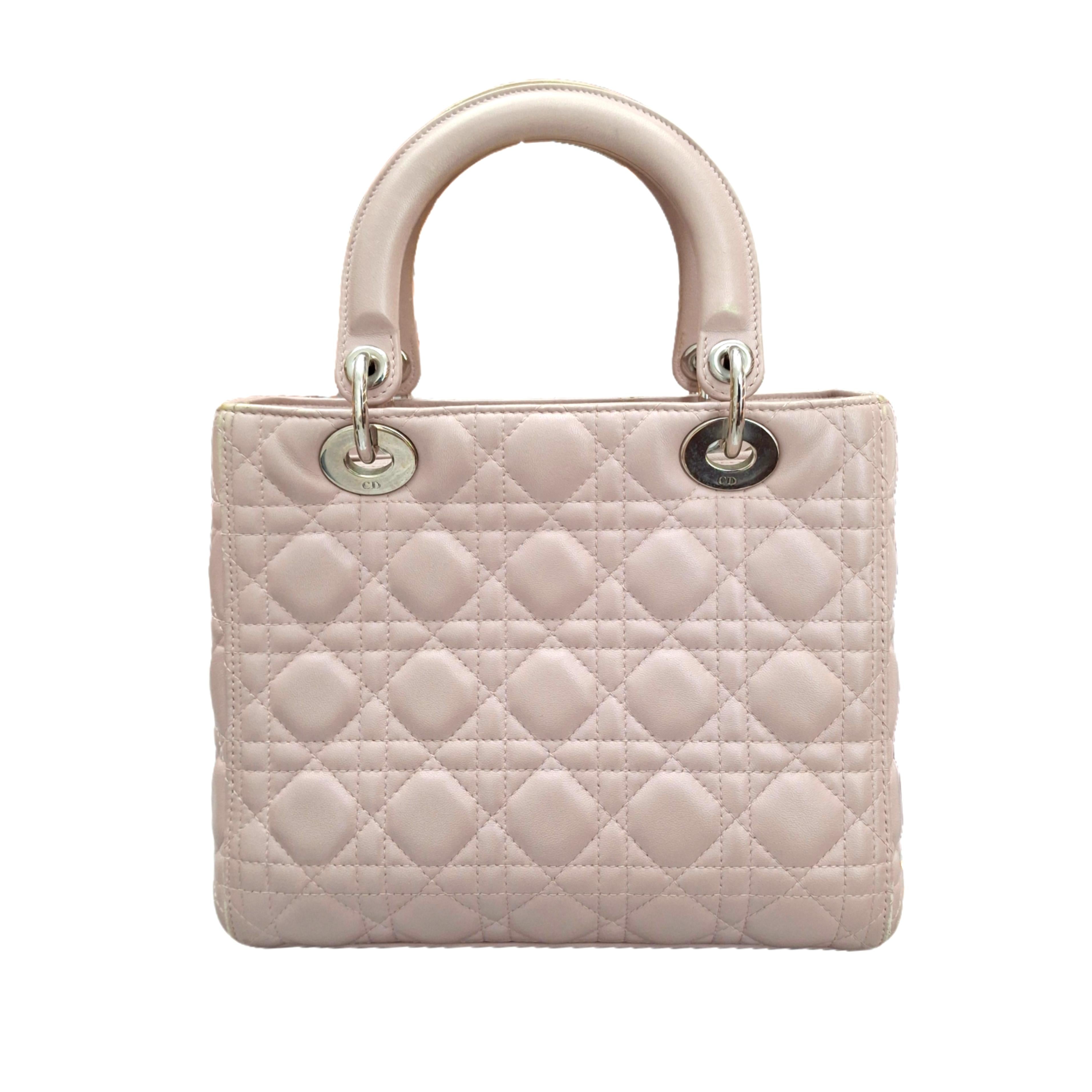 CHRISTIAN DIOR Small ladybag Powder Pink Cannage Lambskin in Silver Hardware