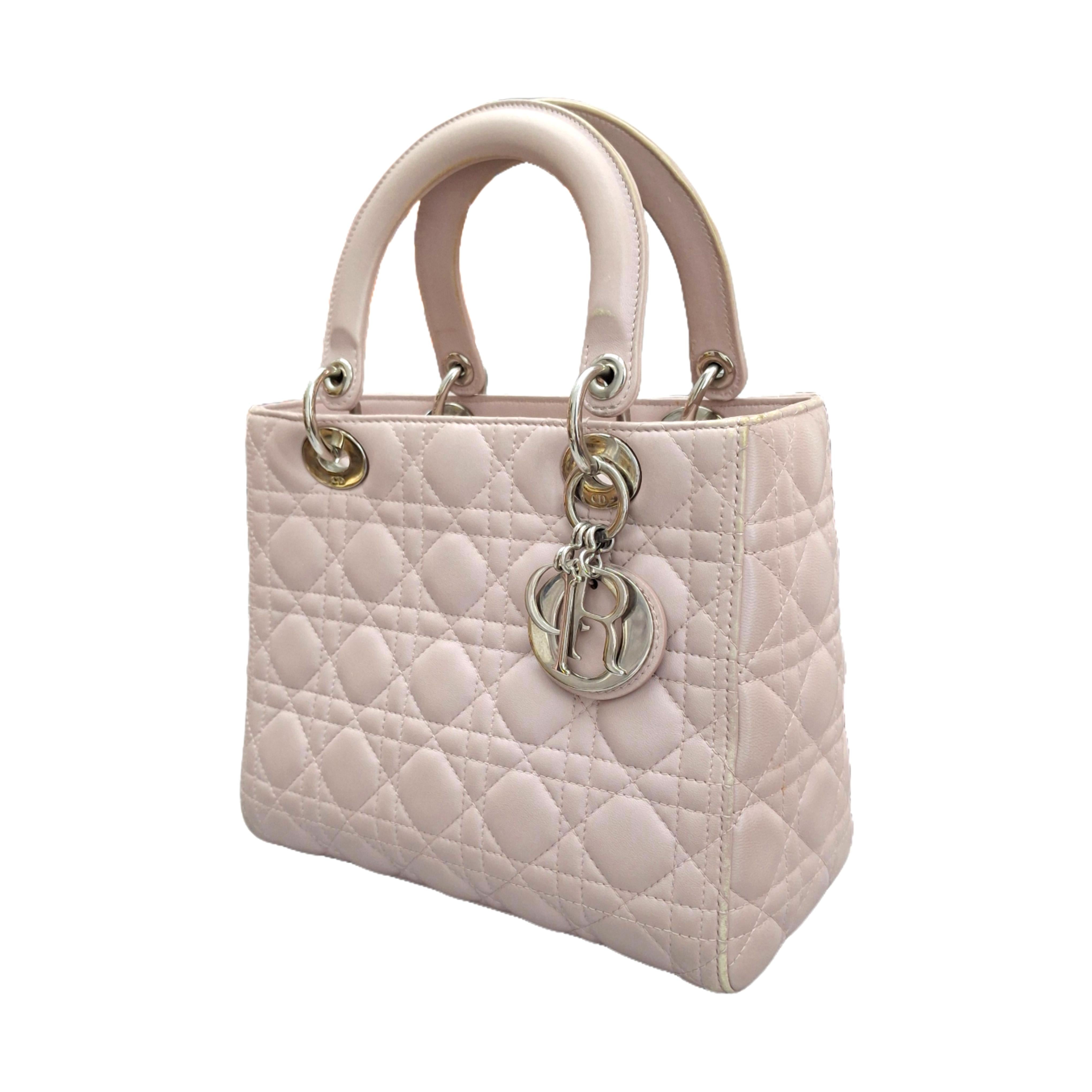 CHRISTIAN DIOR Small ladybag Powder Pink Cannage Lambskin in Silver Hardware