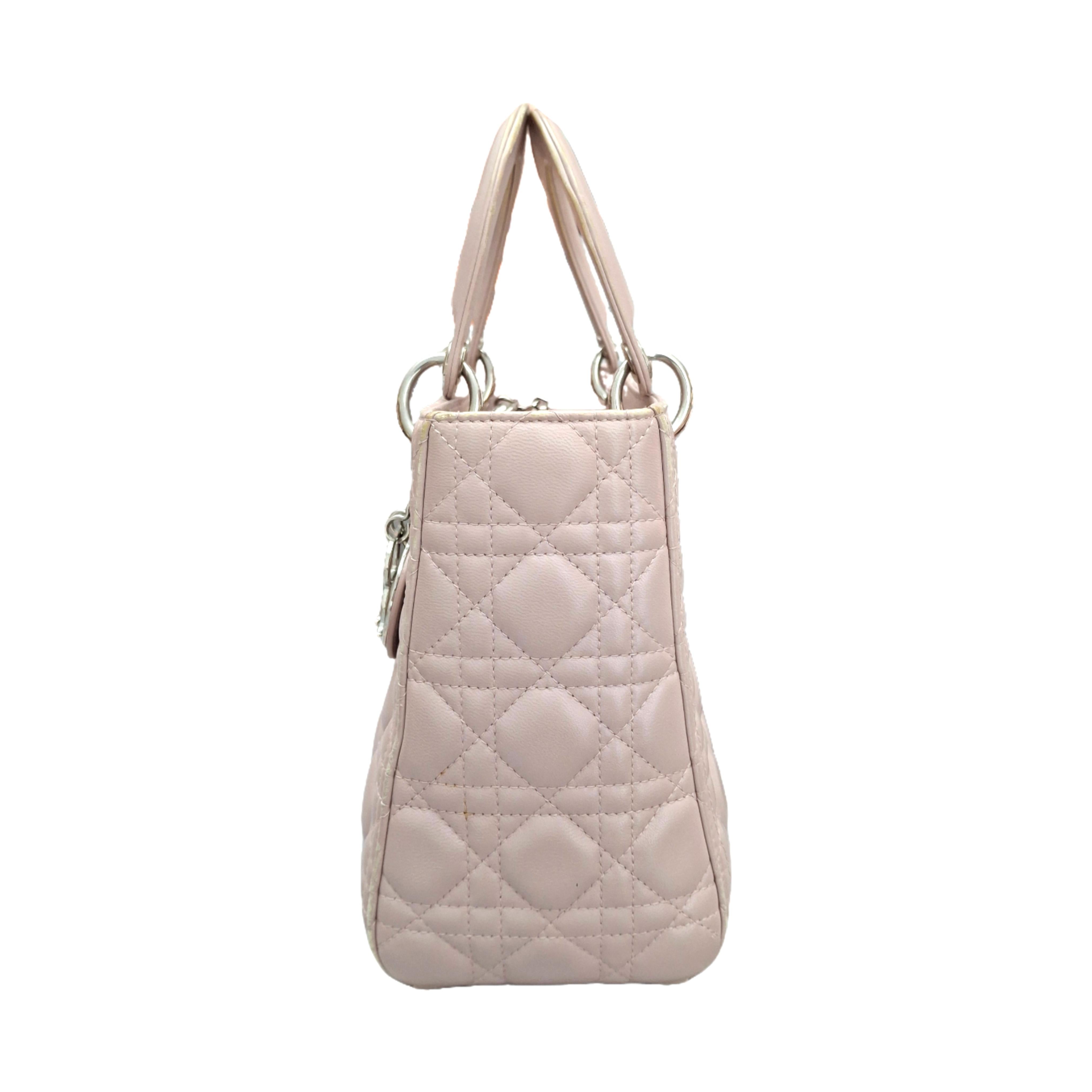 CHRISTIAN DIOR Small ladybag Powder Pink Cannage Lambskin in Silver Hardware