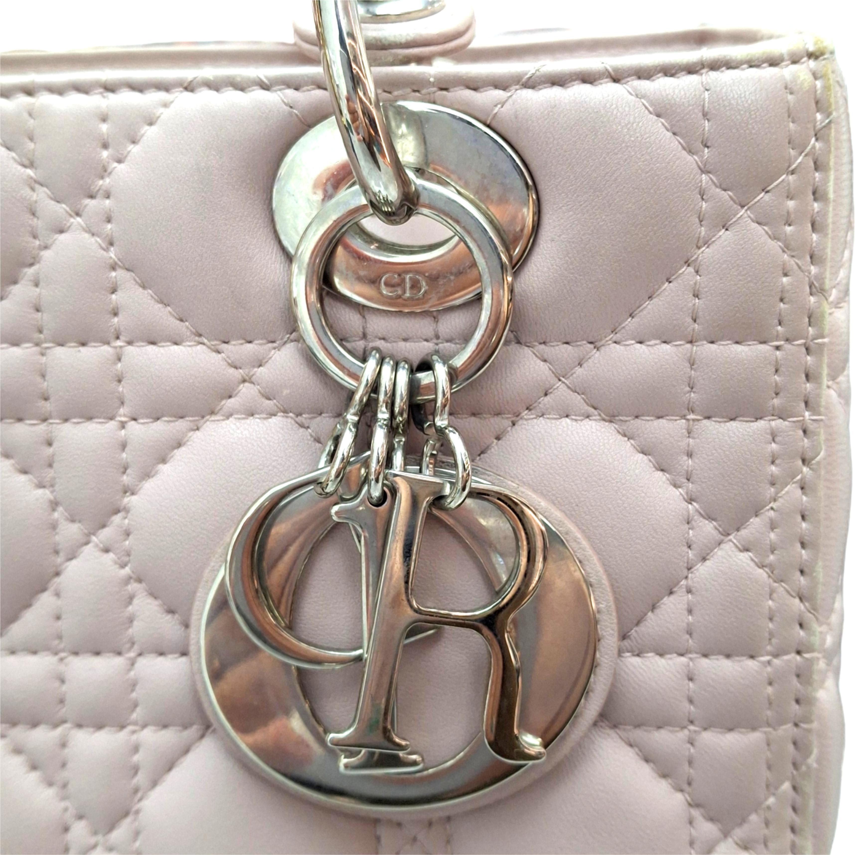 CHRISTIAN DIOR Small ladybag Powder Pink Cannage Lambskin in Silver Hardware