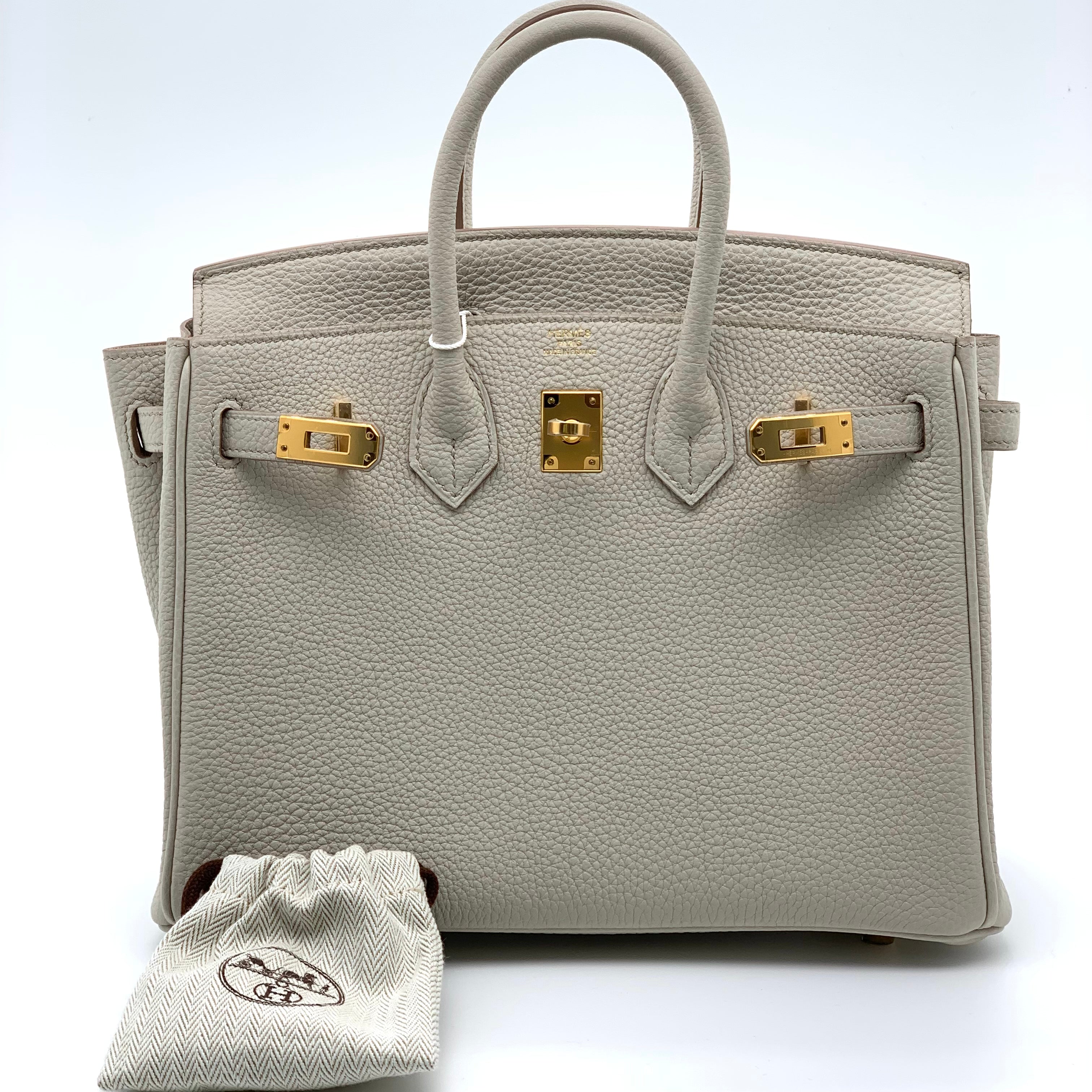 HERMÈS birkin 25 Togo Leather GHW in Beton (Glacier White) U Stamp