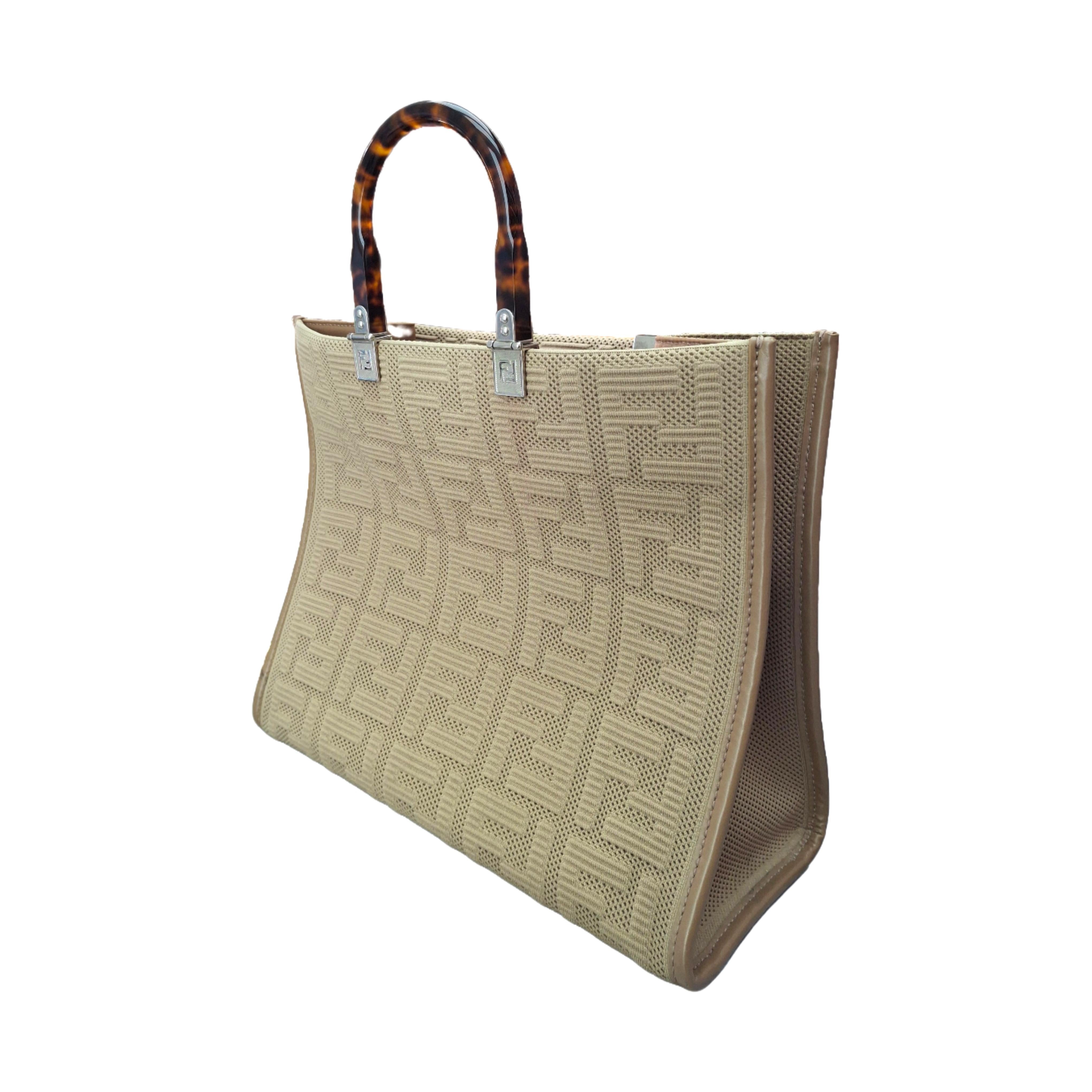 FENDI Brown Medium Crochet Sunshine Shopper