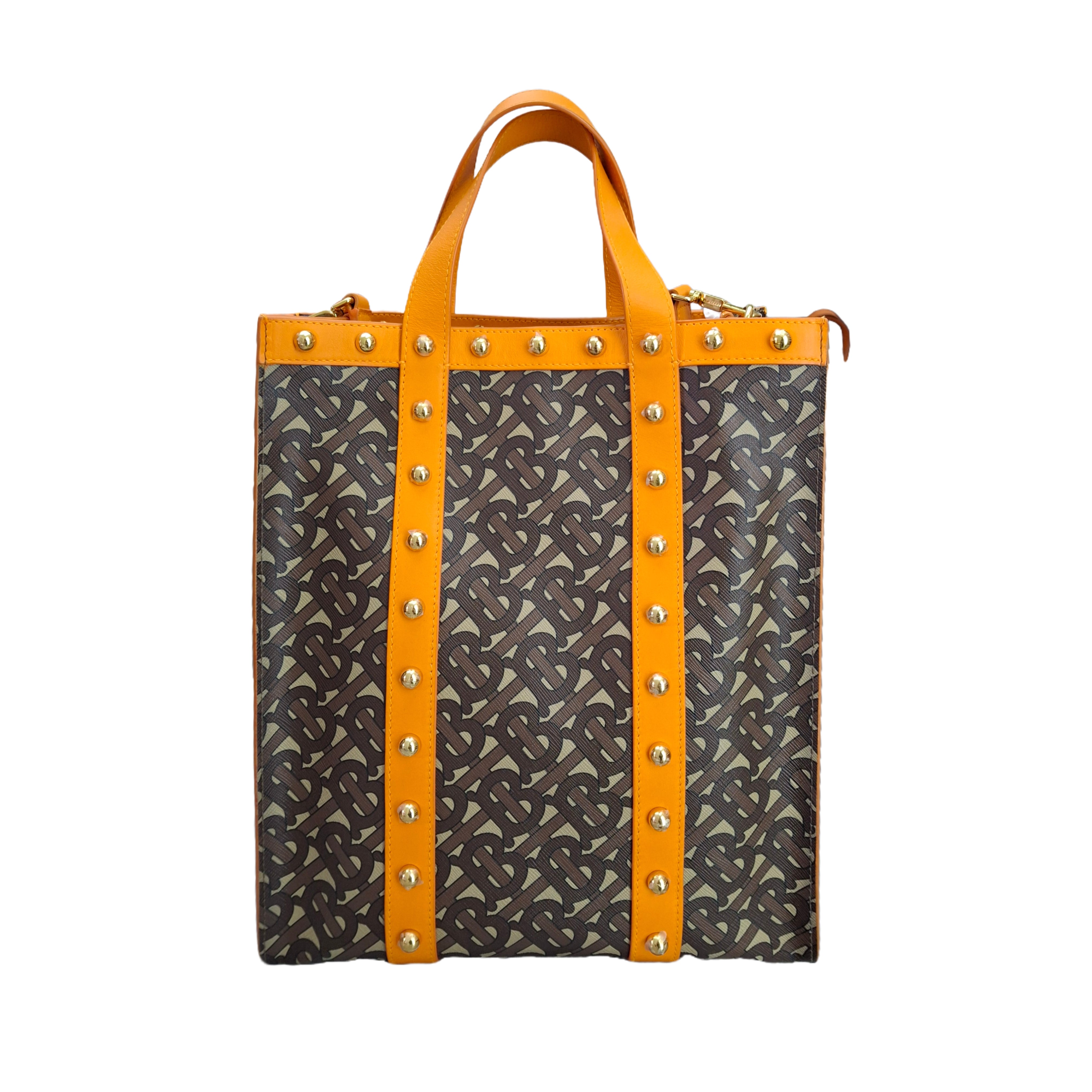 BURBERRY Small Monogram Print Portrait Riveted Book Tote (Orange)