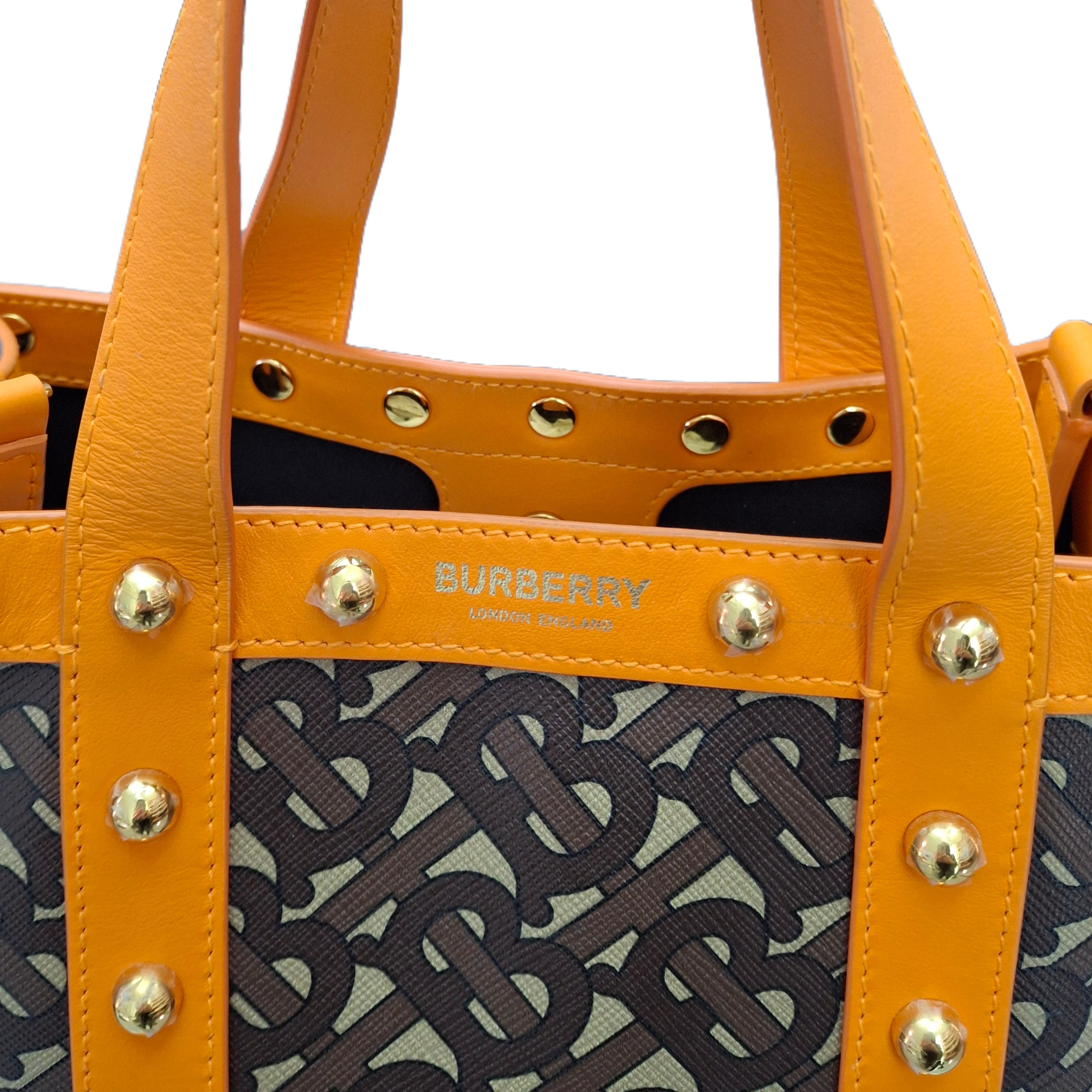 BURBERRY Small Monogram Print Portrait Riveted Book Tote (Orange)