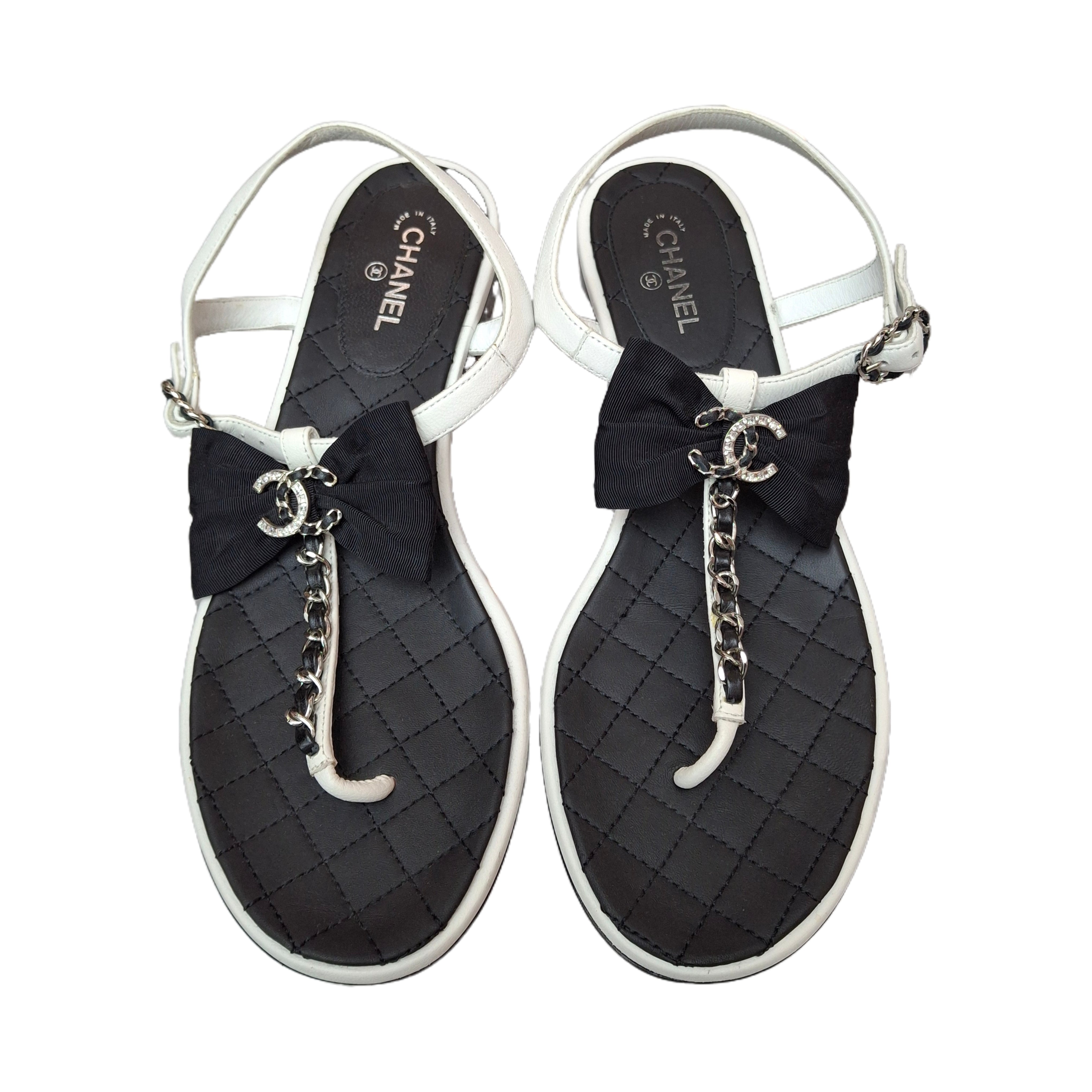 CHANEL Black Quilted Leather Sandals 38