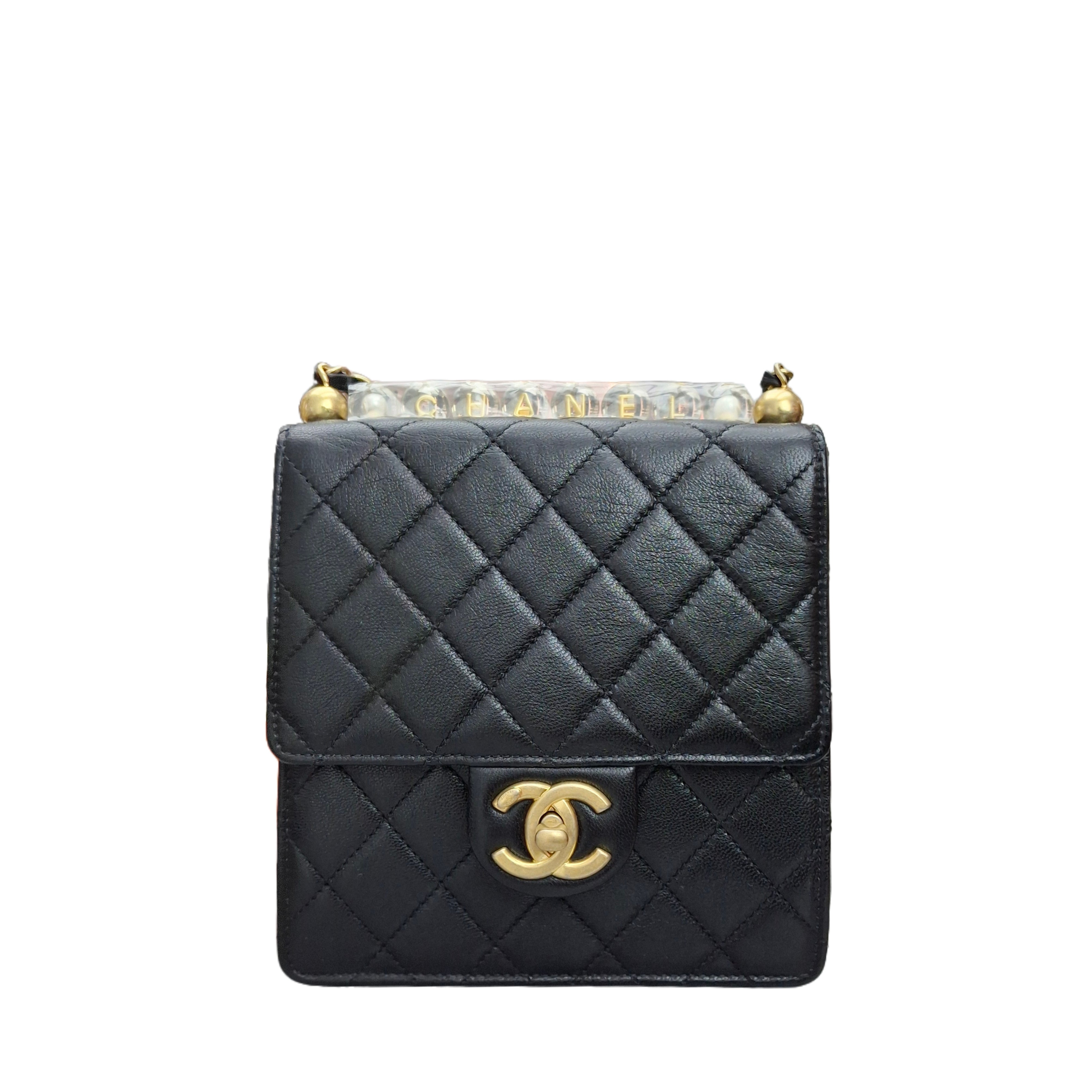 CHANEL Mini Chic Vertical Pearls Flap Bag (Transparent Chanel decorate)