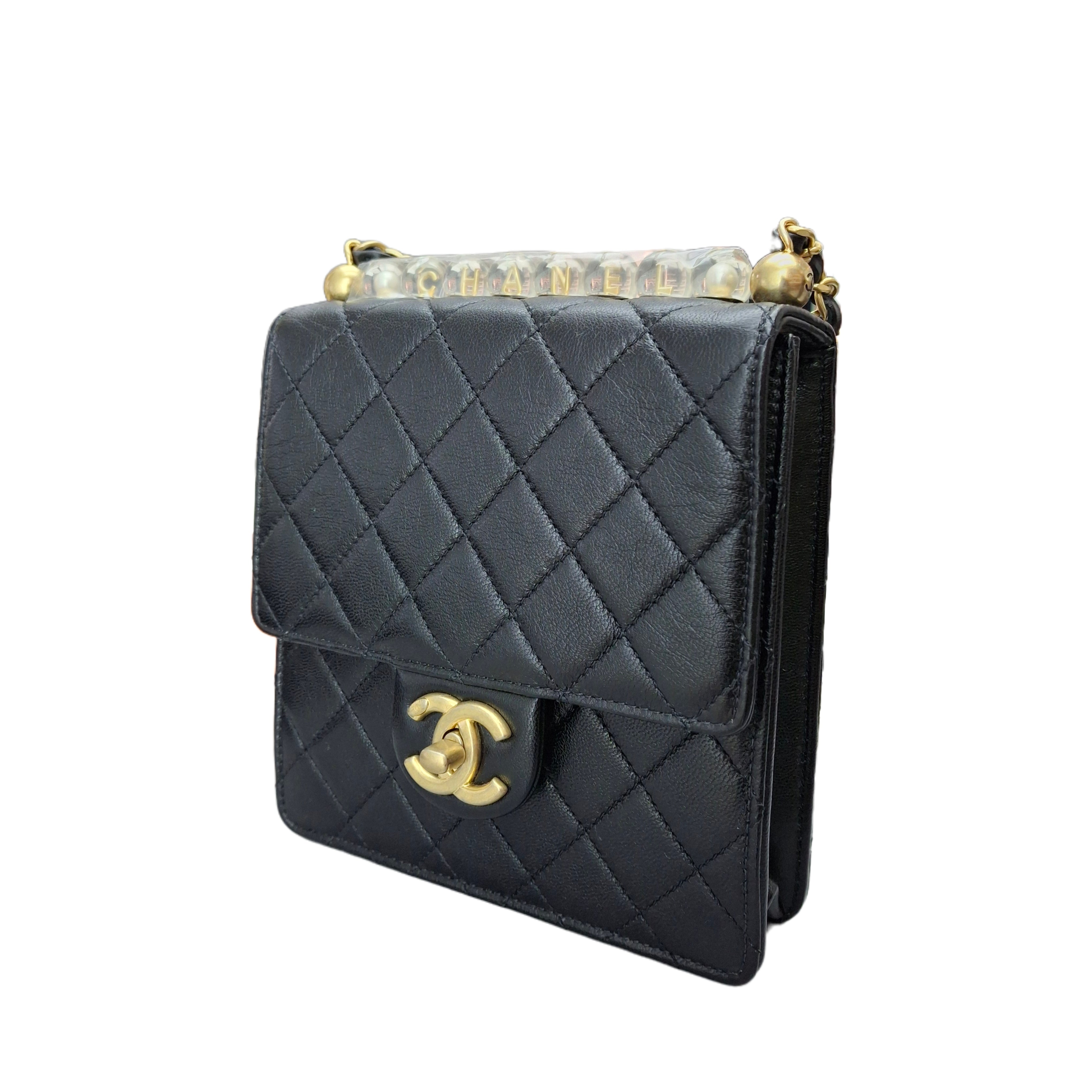 CHANEL Mini Chic Vertical Pearls Flap Bag (Transparent Chanel decorate)