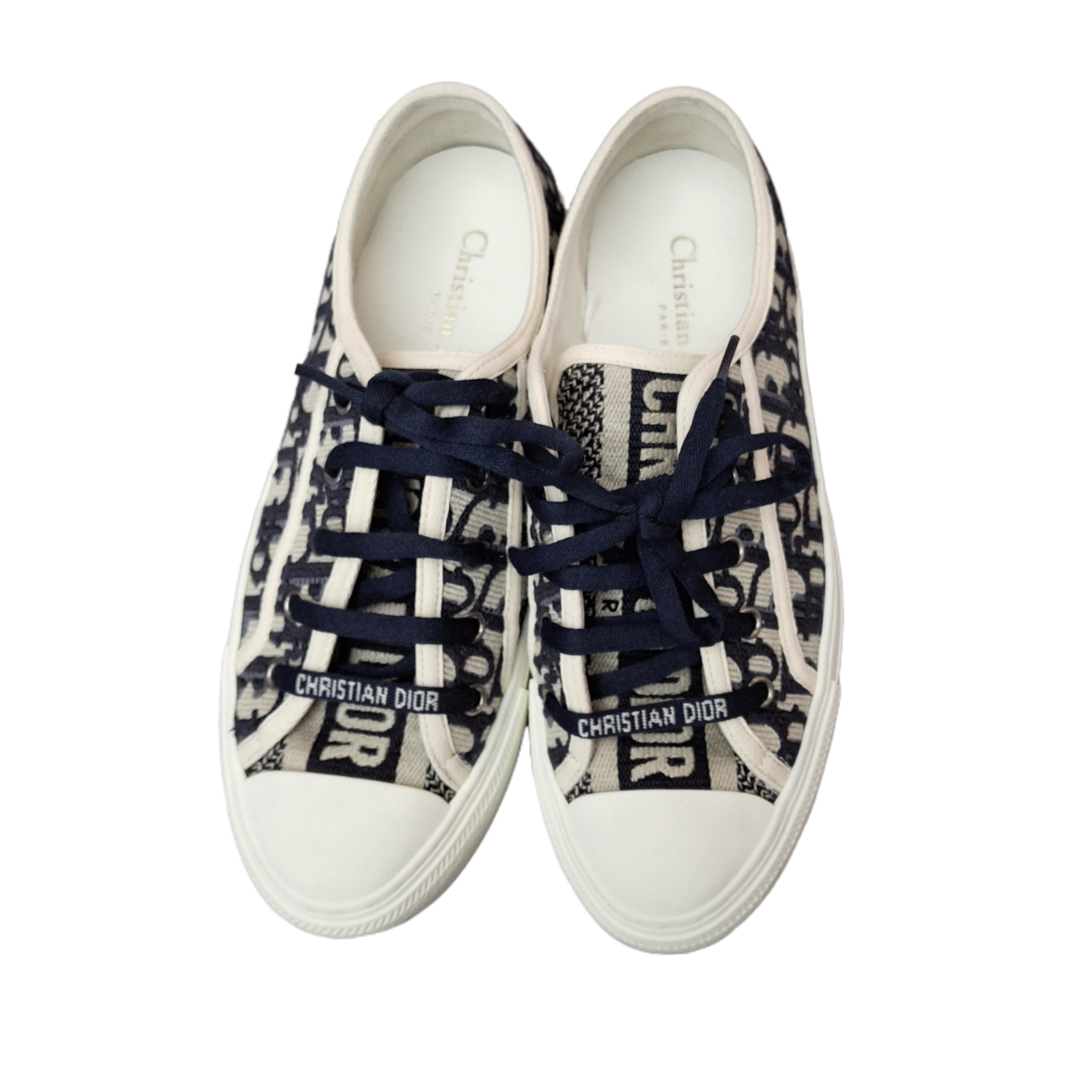 CHRISTIAN DIOR Walk'n'Dior Sneaker Deep Blue Dior Oblique Embroidered Cotton Size 37