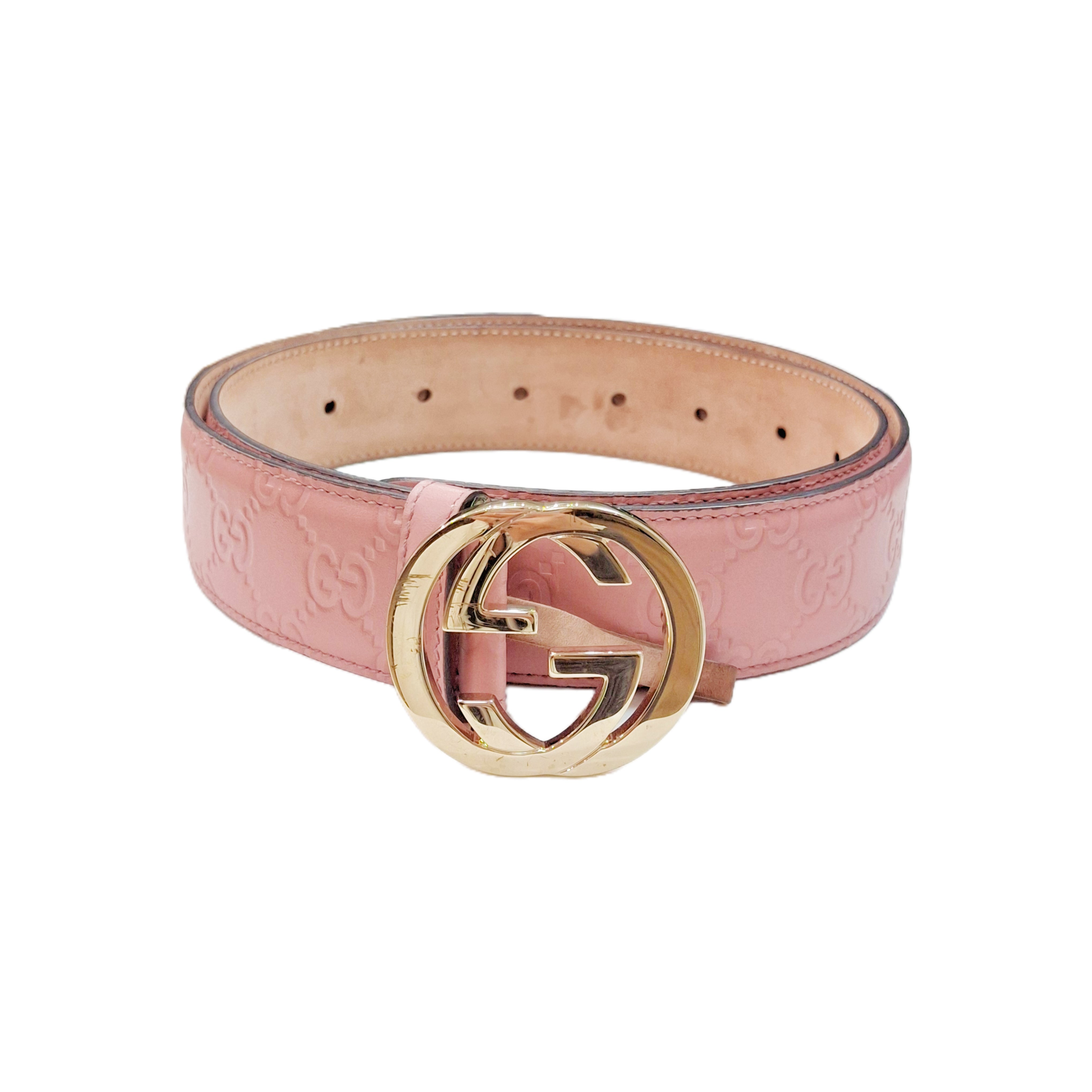 GUCCI Logo Plaque Buckled Belt (Rose)