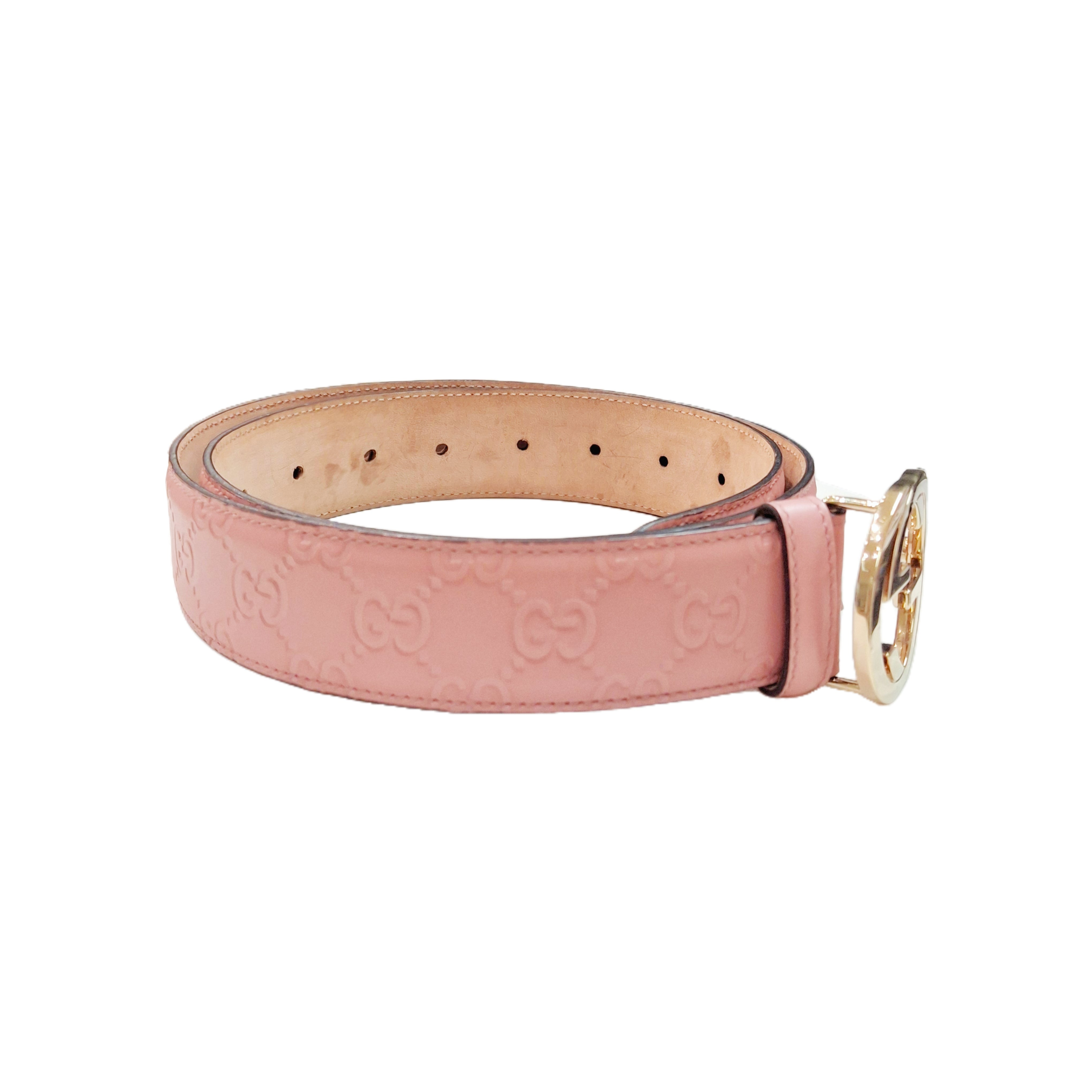 GUCCI Logo Plaque Buckled Belt (Rose)