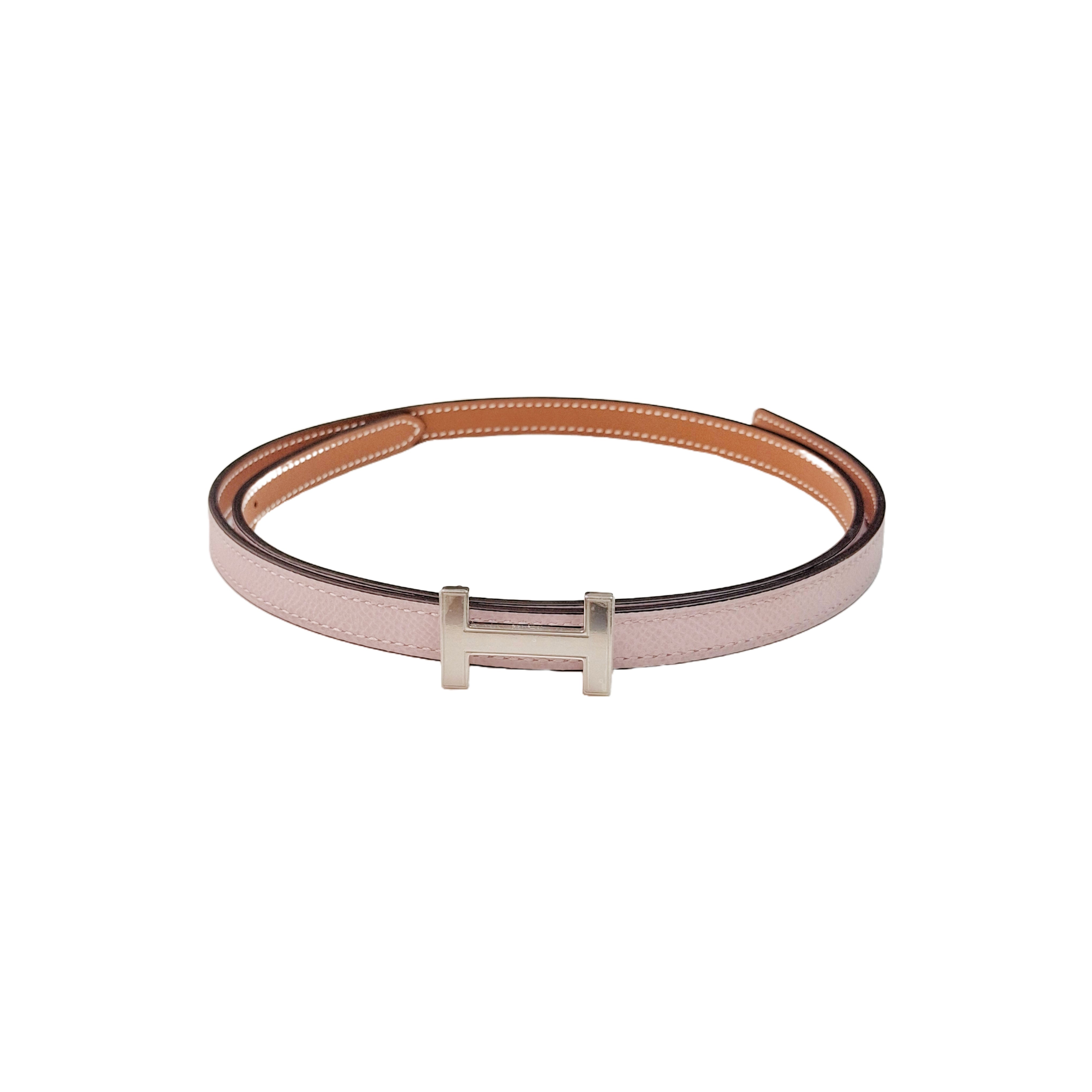 HERMÈS Focus belt buckle & Reversible leather strap 13 mm Silver Hardware Gold / Mauve Pâle (Light Pink/Gold))