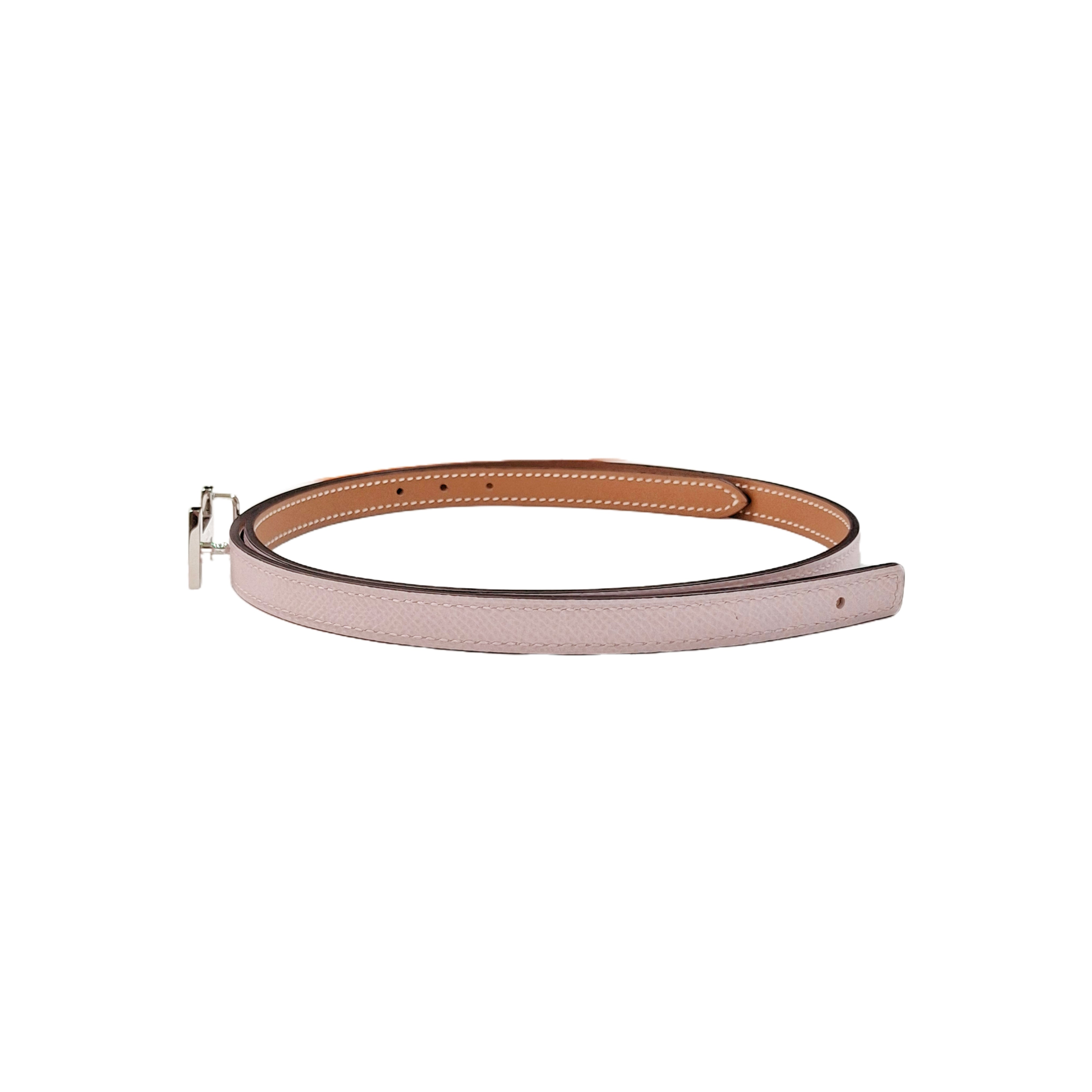 HERMÈS Focus belt buckle & Reversible leather strap 13 mm Silver Hardware Gold / Mauve Pâle (Light Pink/Gold))